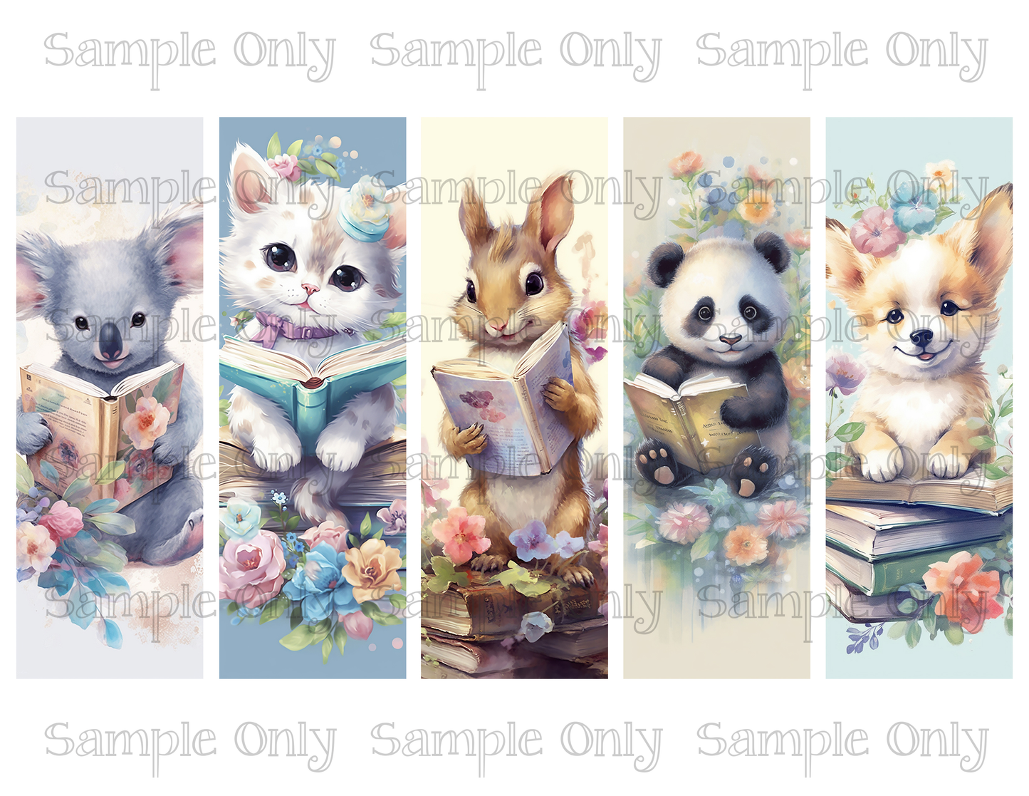 Animals With Books Bookmark Set 02 Printed Water Soluble Image Transfer Sheet For Polymer Clay