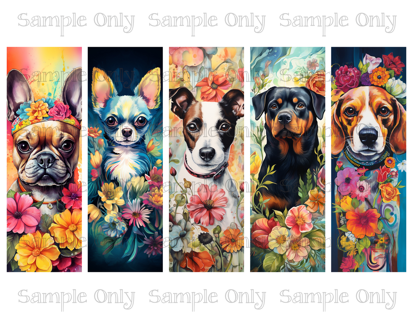 Dogs and Flowers Bookmark Set 01 Printed Water Soluble Image Transfer Sheet For Polymer Clay