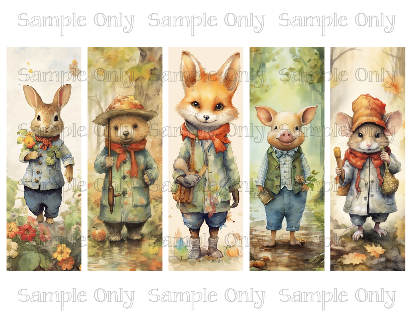 Dressed Up Animals Bookmark Set 01 Printed Water Soluble Image Transfer Sheet For Polymer Clay