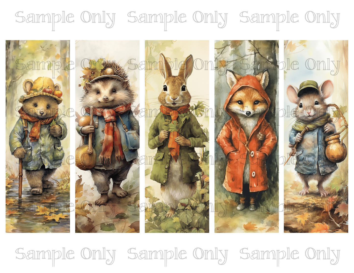 Dressed Up Animals Bookmark Set 02 Printed Water Soluble Image Transfer Sheet For Polymer Clay