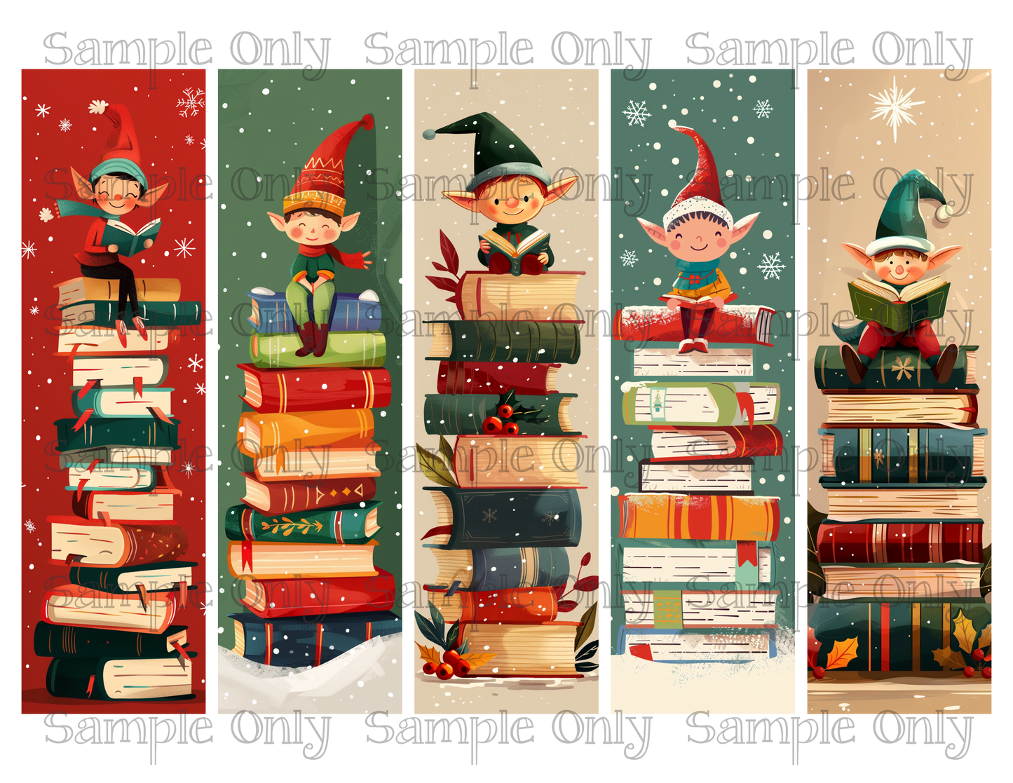 Bookish Elves Long Bookmark Printed Water Soluble Image Transfer Sheet For Polymer Clay