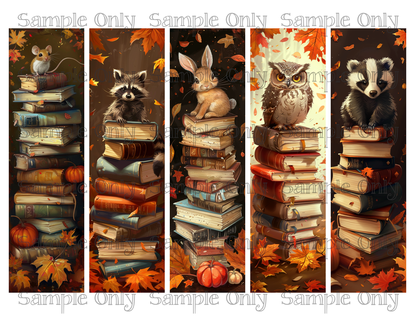 Bookish Fall Animals Long Bookmark Printed Water Soluble Image Transfer Sheet For Polymer Clay