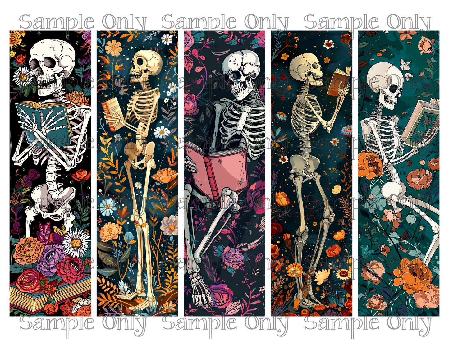 Bookish Skeleton Long Bookmark Printed Water Soluble Image Transfer Sheet For Polymer Clay