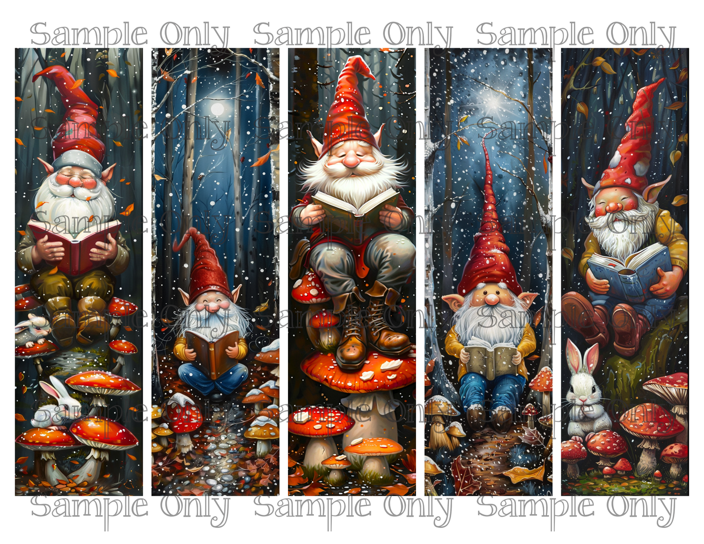 Bookish Winter Gnome Long Bookmark Printed Water Soluble Image Transfer Sheet For Polymer Clay