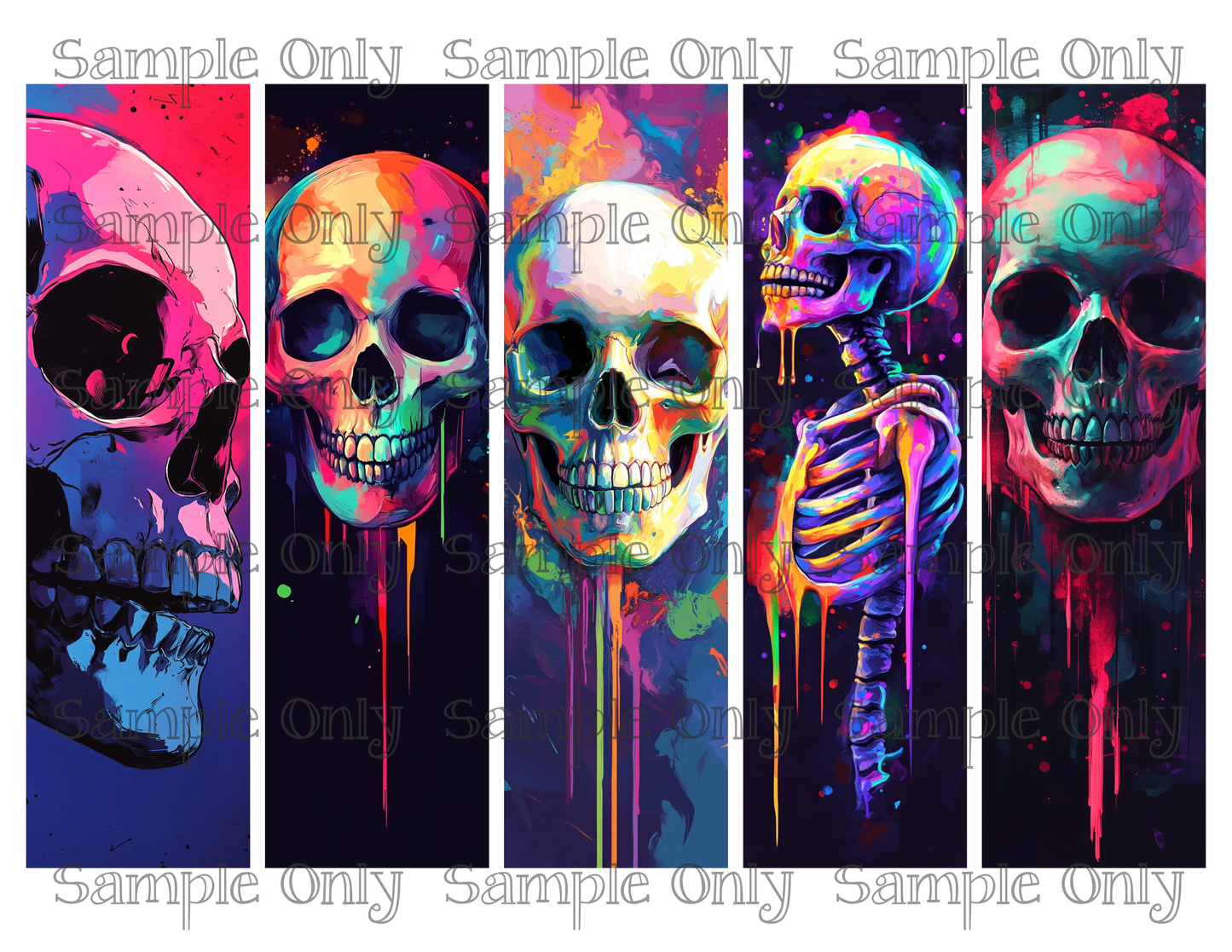 Neon Skull Long Bookmark Printed Water Soluble Image Transfer Sheet For Polymer Clay