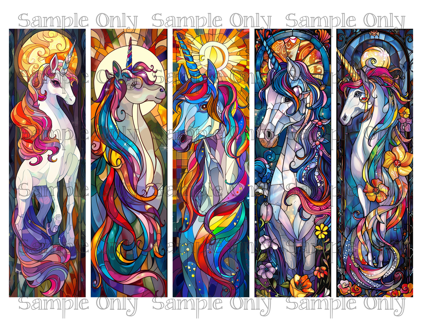 Stained Glass Unicorn Long Bookmark Printed Water Soluble Image Transfer Sheet For Polymer Clay