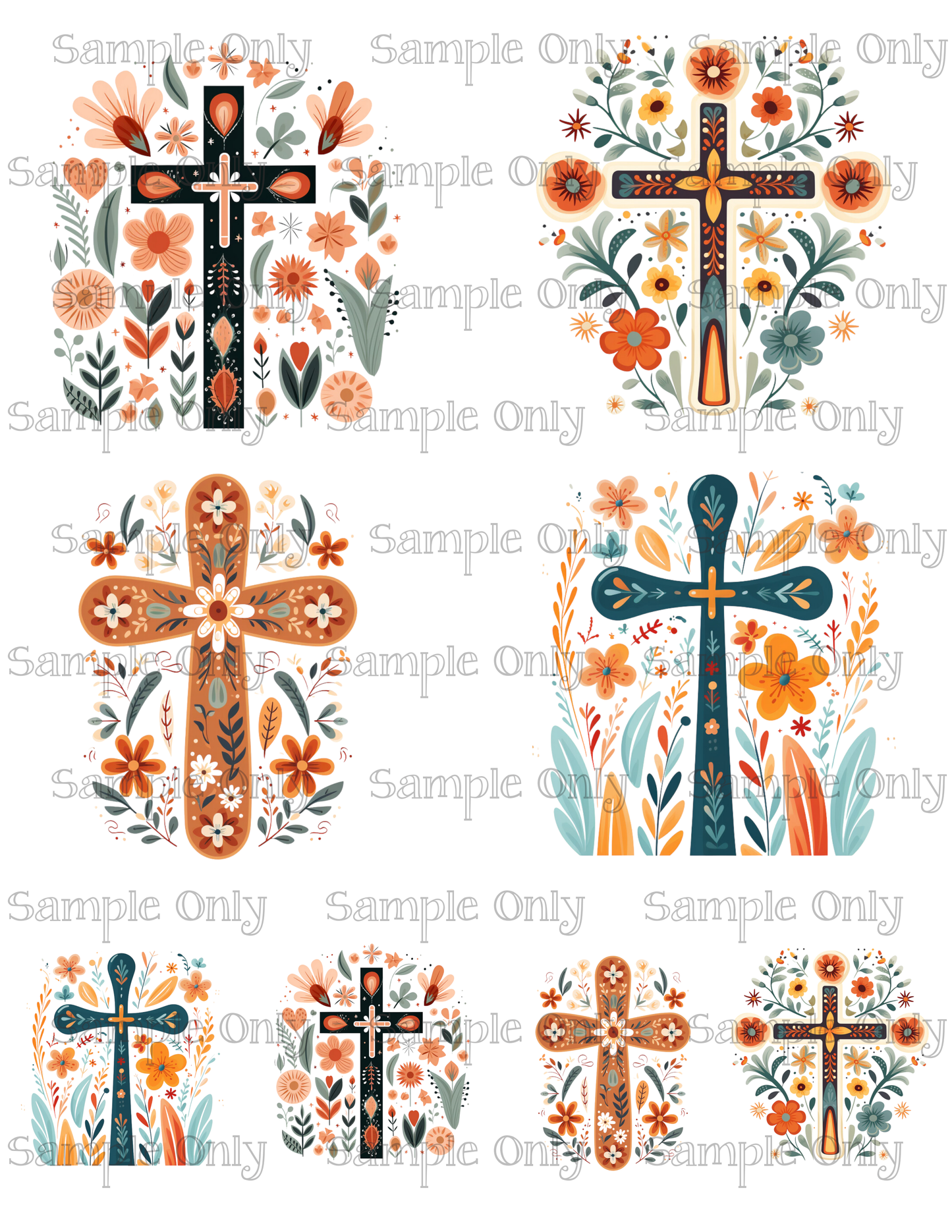 3.5 Inch Floral Scandinavian Cross Image Sheet For Polymer Clay Transfer Decal DIGITAL FILE OR PRINTED