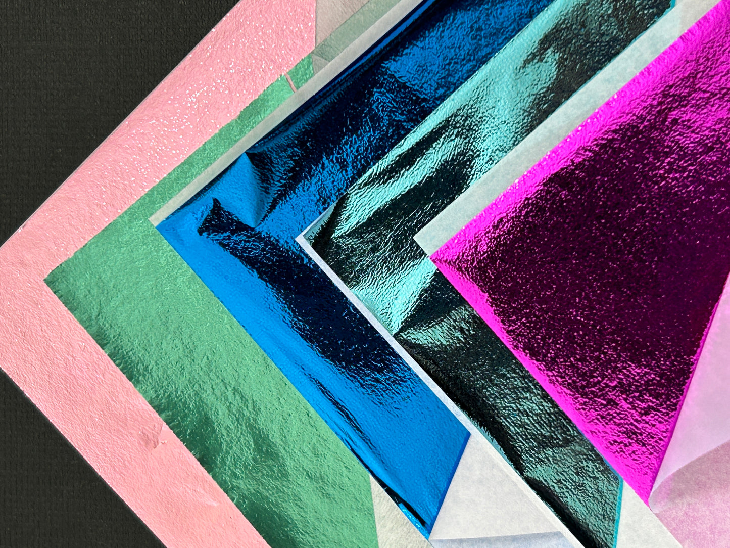25 Sheets Of Metal Foil Leaf Sheets Spring Brights Fuchsia Sky Blue Green Deep Blue Lt Pink