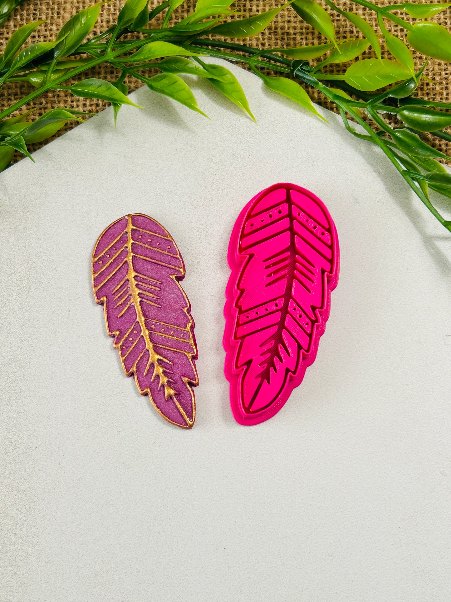 Boho Fantasy Feather Imprint Polymer Clay Cutter Single or Mirrored YOU CHOOSE
