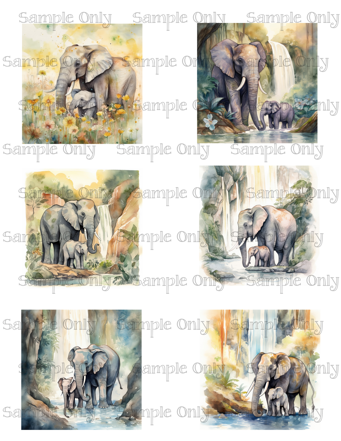 3 Inch Elephant Set-01 Image Sheet For Polymer Clay Transfer Decal DIGITAL FILE OR PRINTED