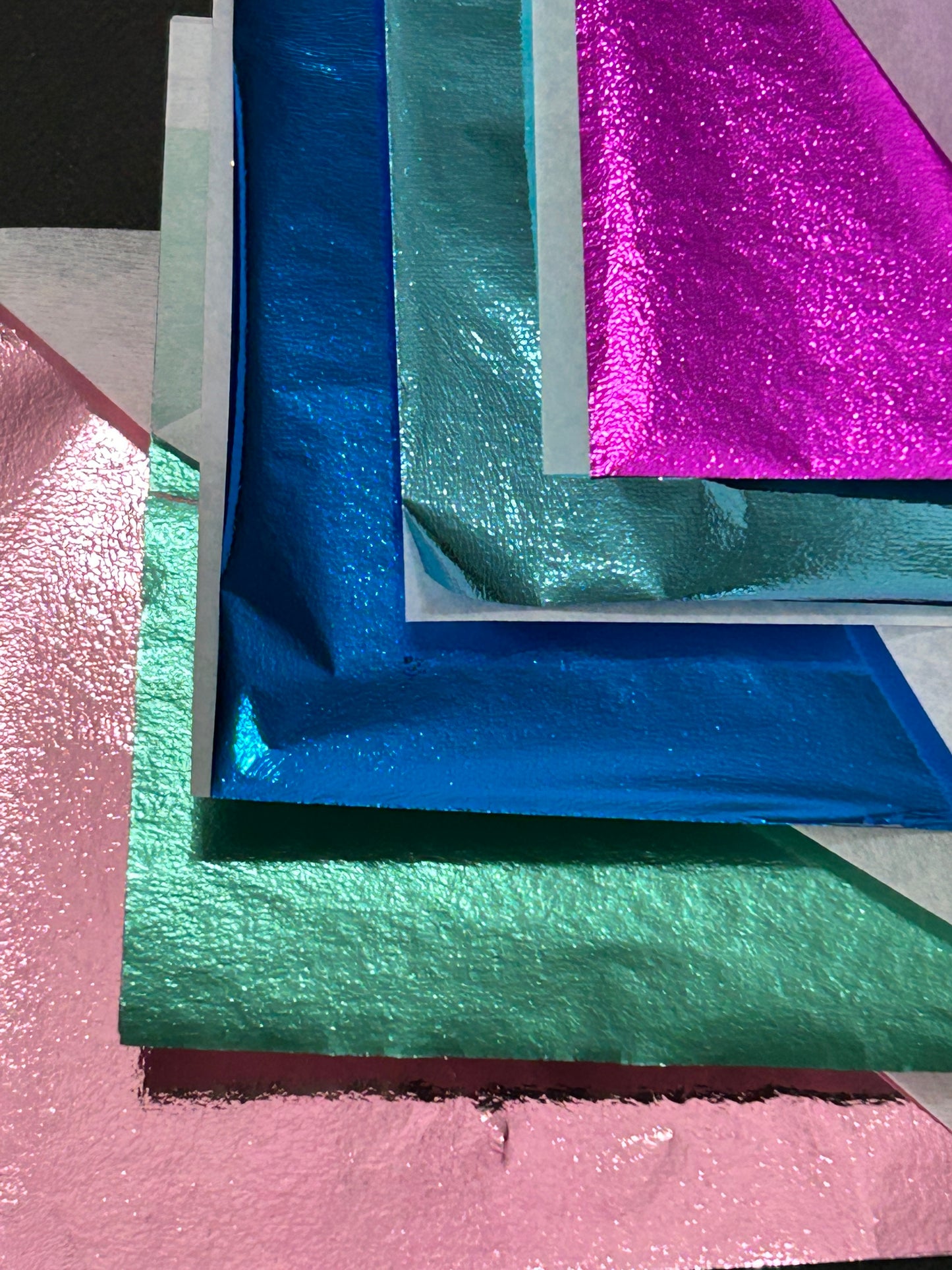 25 Sheets Of Metal Foil Leaf Sheets Spring Brights Fuchsia Sky Blue Green Deep Blue Lt Pink