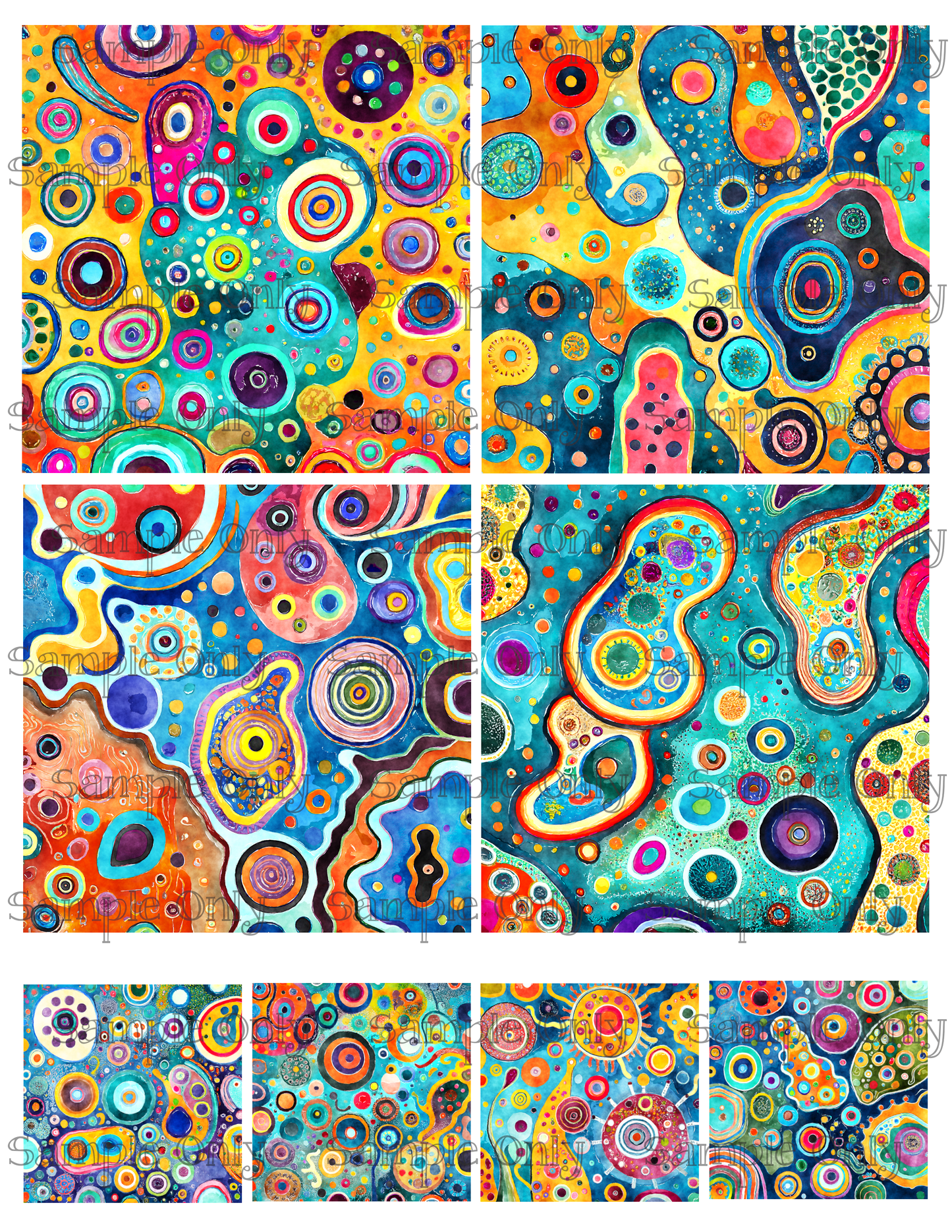 4 Inch Colorful Abstract Blobs Image Sheet For Polymer Clay Transfer Decal DIGITAL FILE OR PRINTED