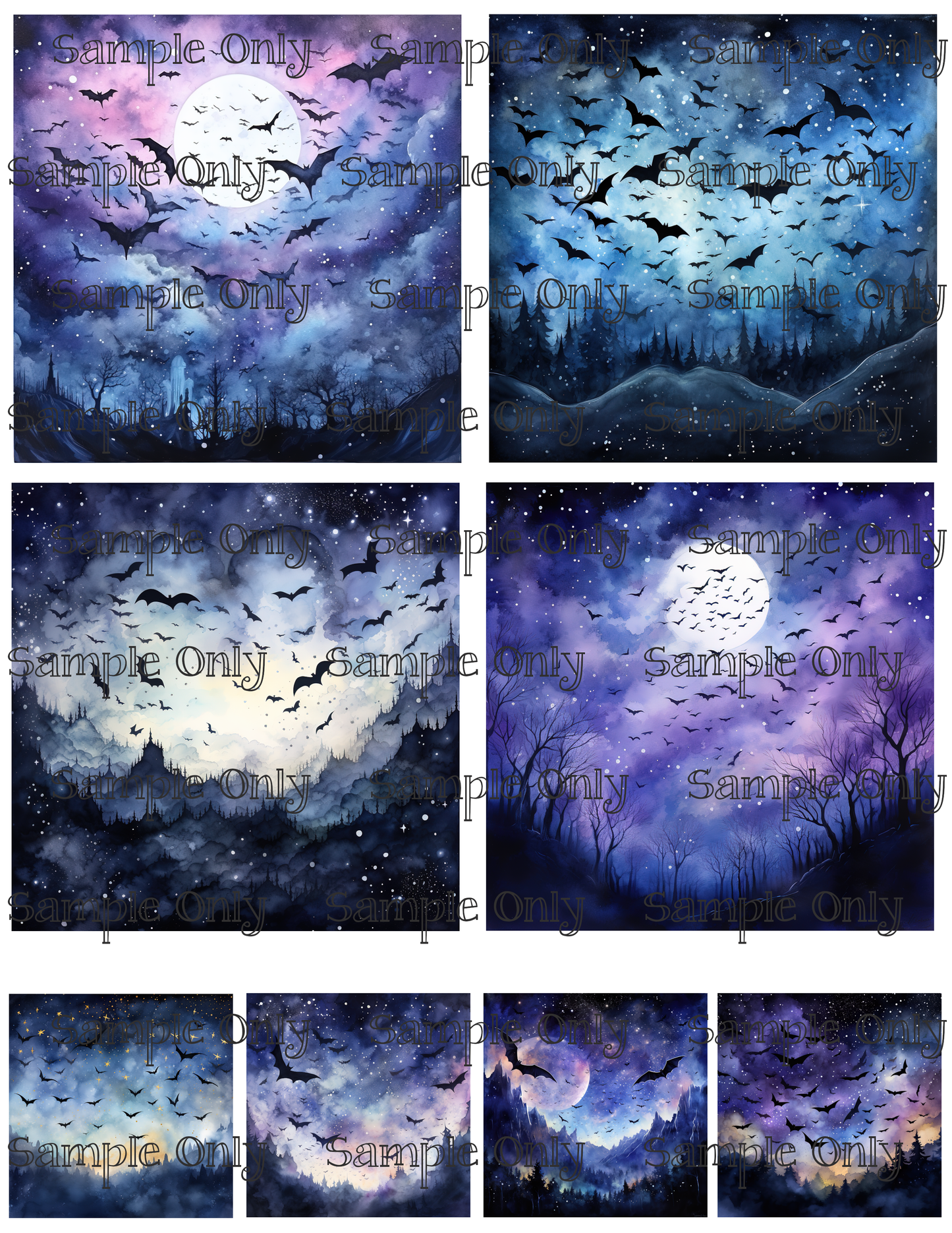 4 Inch Bats In Flight Image Sheet For Polymer Clay Transfer Decal DIGITAL FILE OR PRINTED