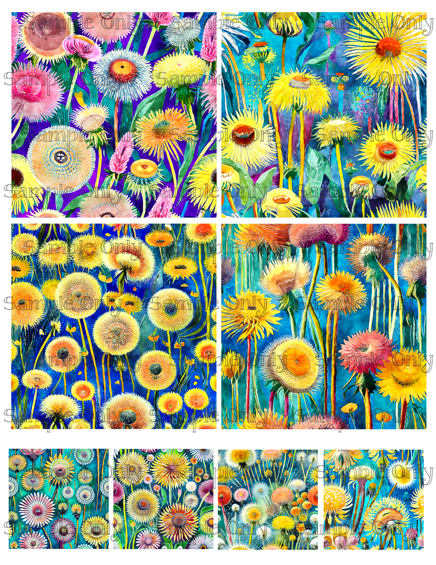 4 Inch Bright Dandelion Flower Set 02 Image Sheet For Polymer Clay Transfer Decal DIGITAL FILE OR PRINTED