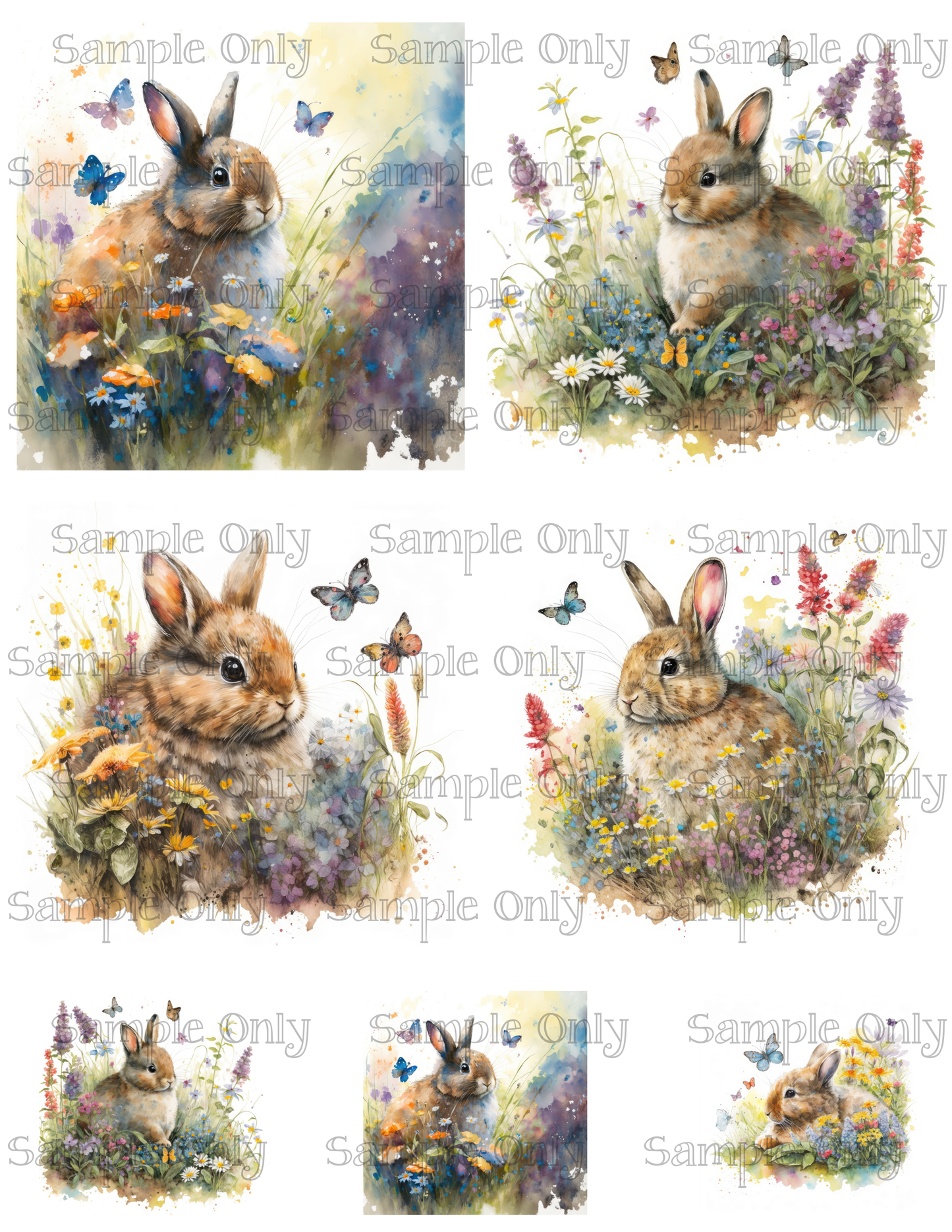 4 Inch Bunny Rabbit Image Sheet For Polymer Clay Transfer Decal DIGITAL FILE OR PRINTED