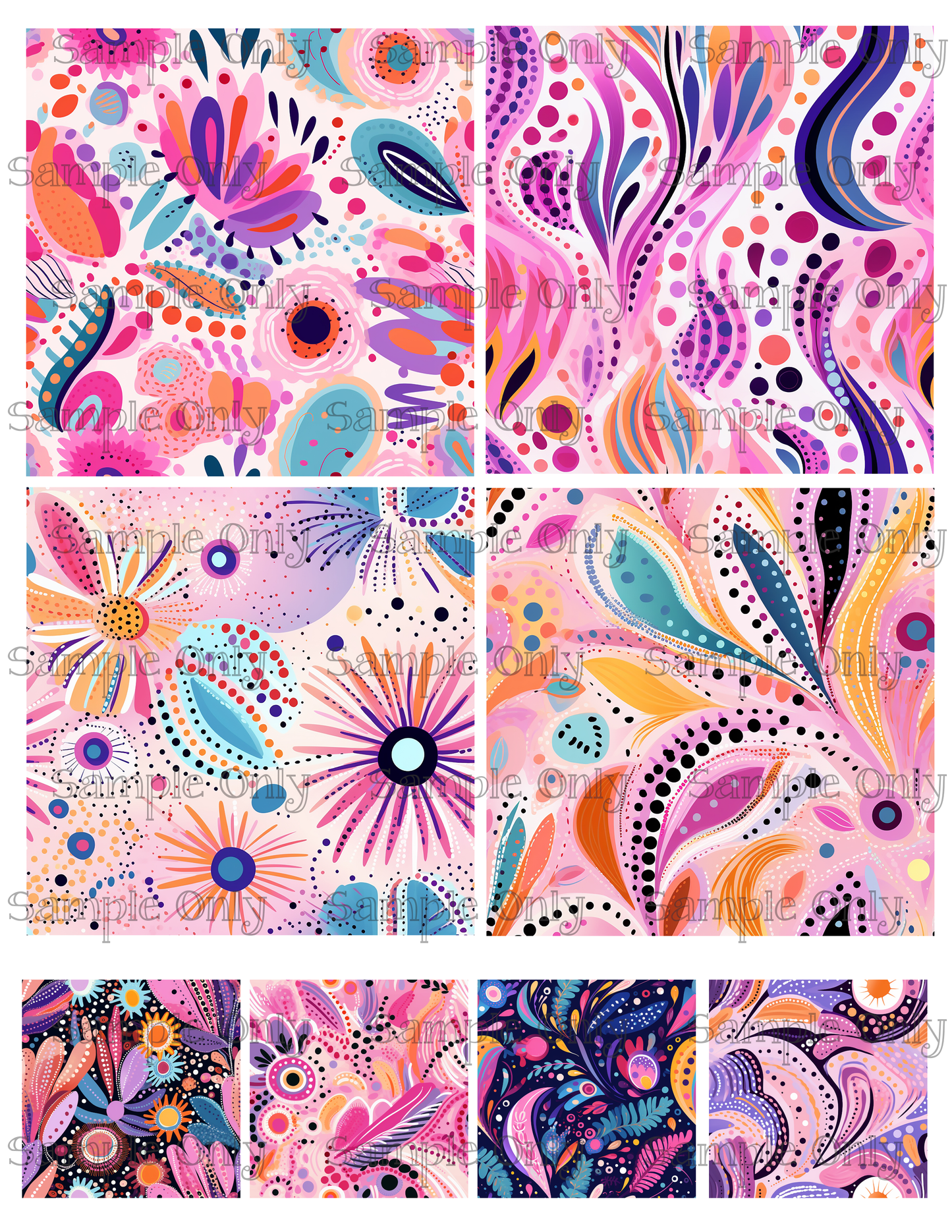 4 Inch Abstract Carnival Flowers Image Sheet For Polymer Clay Transfer Decal DIGITAL FILE OR PRINTED