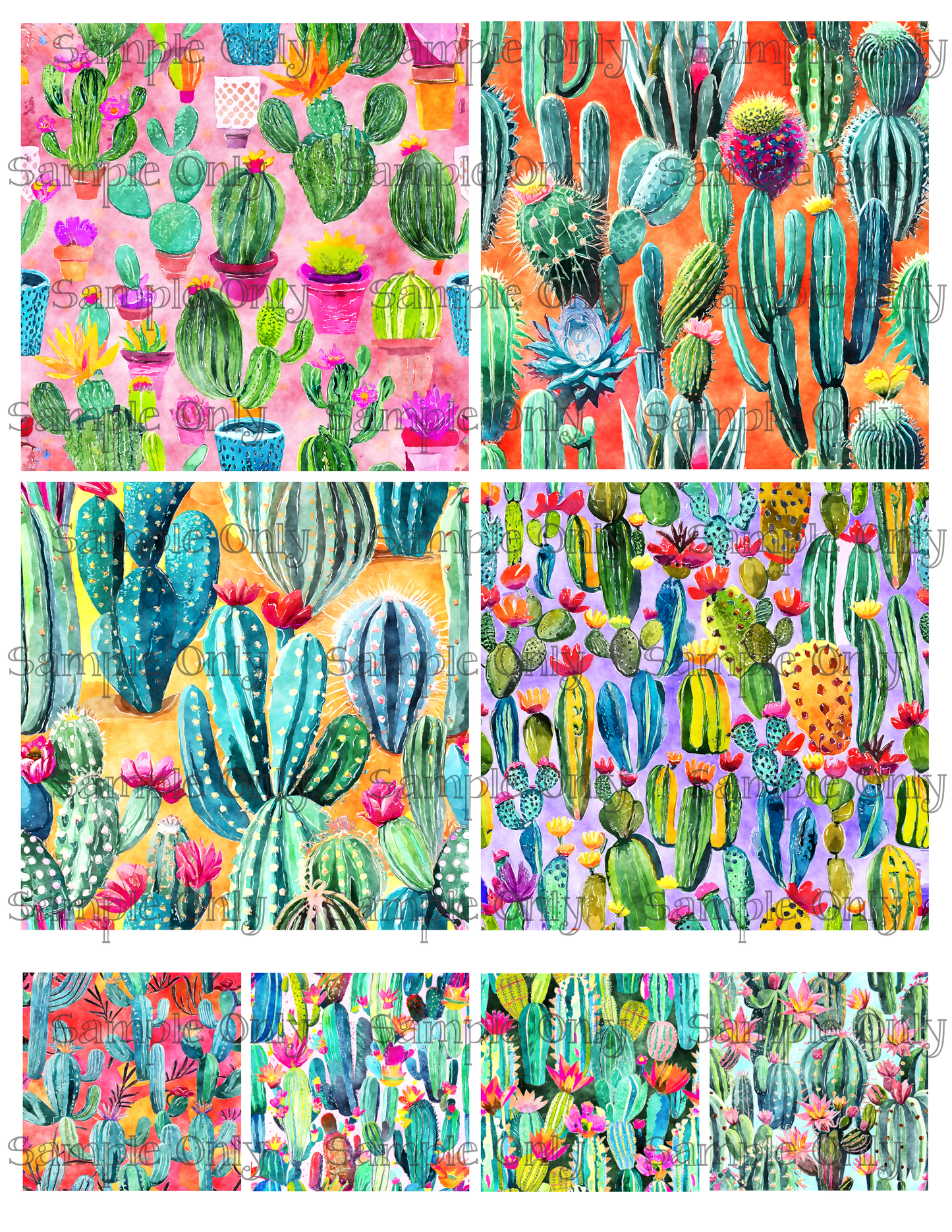 4 Inch Bright Colorful Cactus Plant Image Sheet For Polymer Clay Transfer Decal DIGITAL FILE OR PRINTED