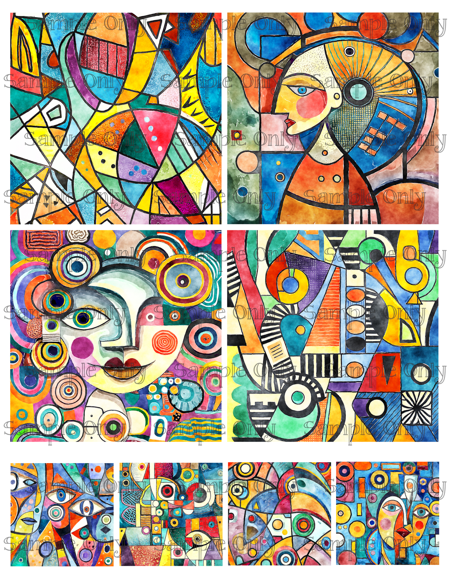 4 Inch Abstract Cubism Style Image Sheet For Polymer Clay Transfer Decal DIGITAL FILE OR PRINTED