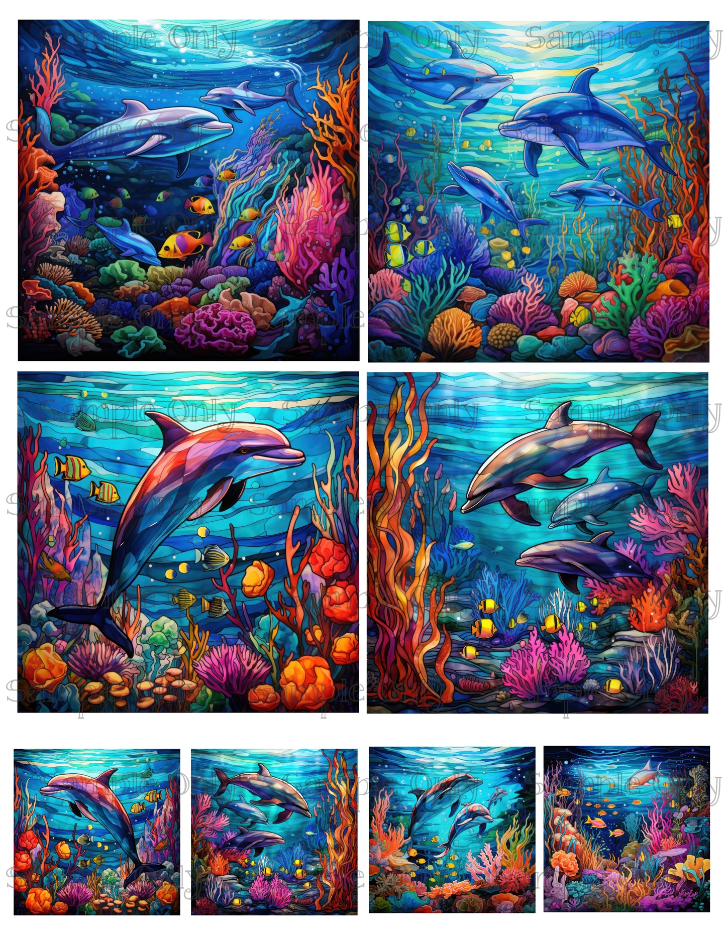 4 Inch Dolphin and Coral Reef Image Sheet For Polymer Clay Transfer Decal DIGITAL FILE OR PRINTED