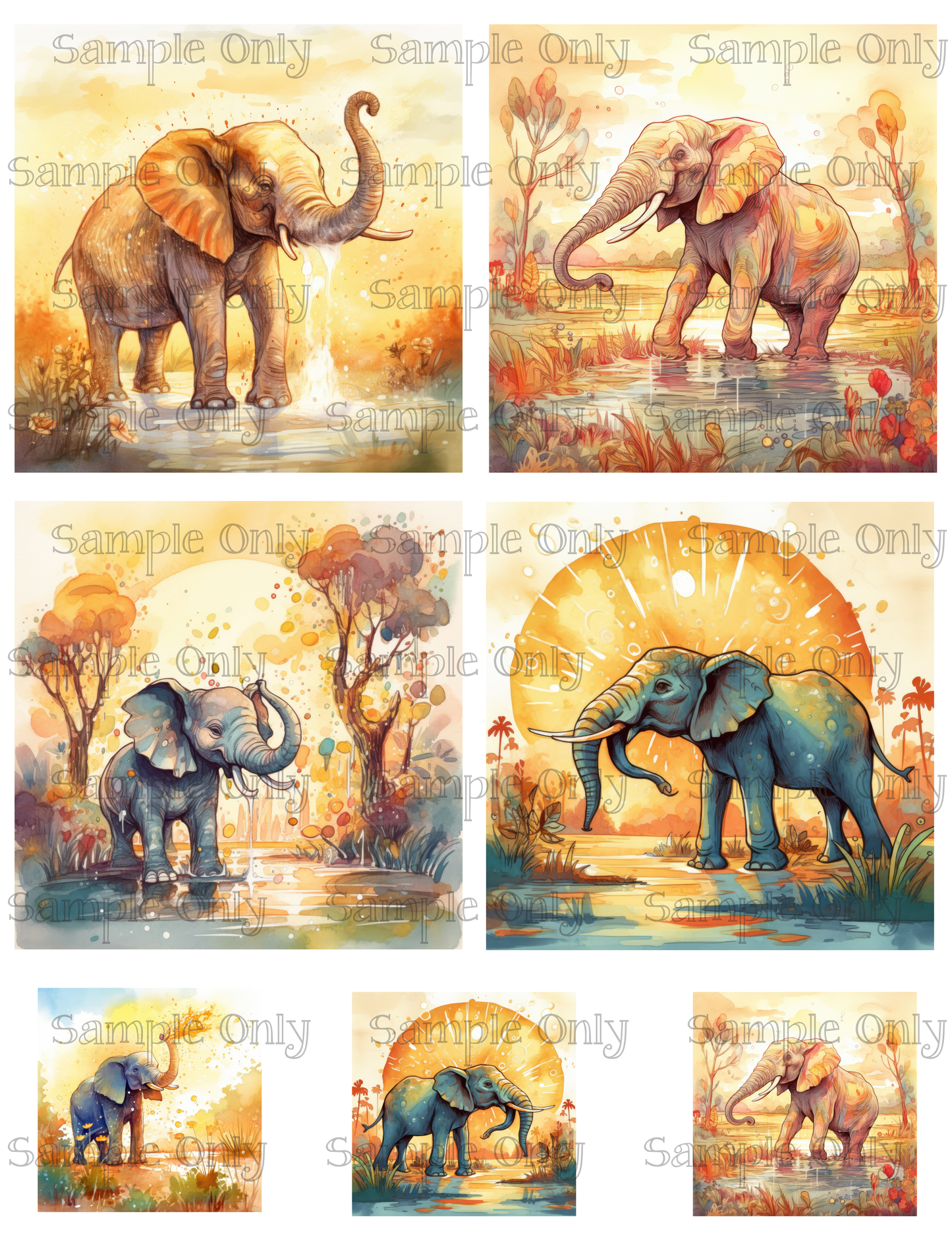4 Inch Elephants Set 01 Image Sheet For Polymer Clay Transfer Decal DIGITAL FILE OR PRINTED