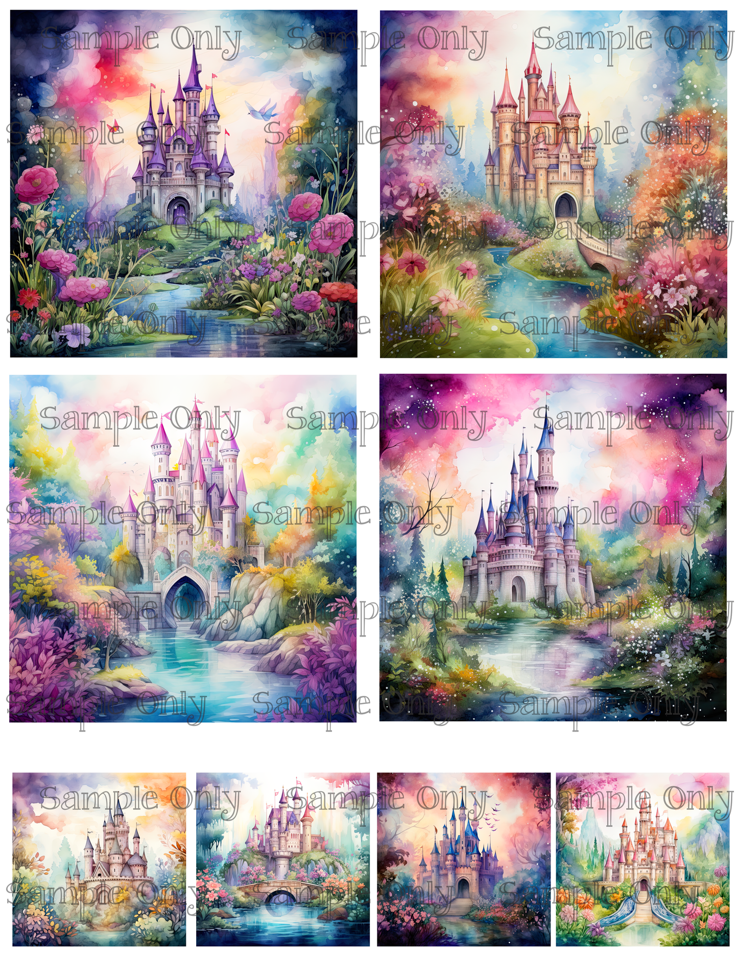 4 Inch Enchanted Castles Image Sheet For Polymer Clay Transfer Decal DIGITAL FILE OR PRINTED
