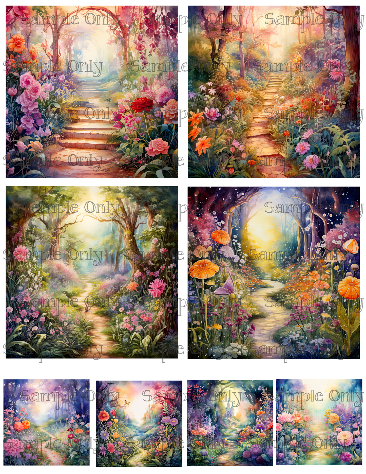 4 Inch Enchanted Garden Image Sheet For Polymer Clay Transfer Decal DIGITAL FILE OR PRINTED