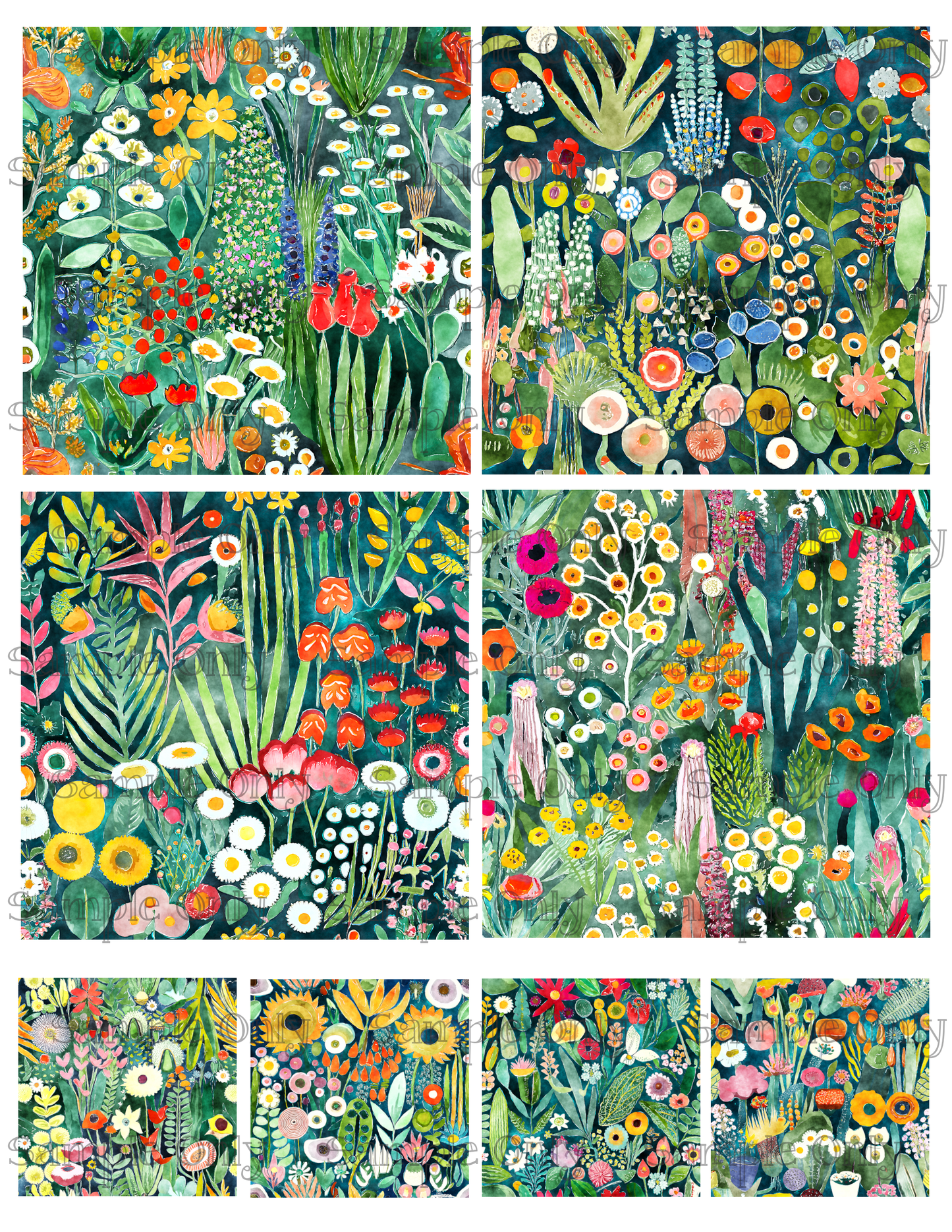 4 Inch Evening Garden Flower Image Sheet For Polymer Clay Transfer Decal DIGITAL FILE OR PRINTED