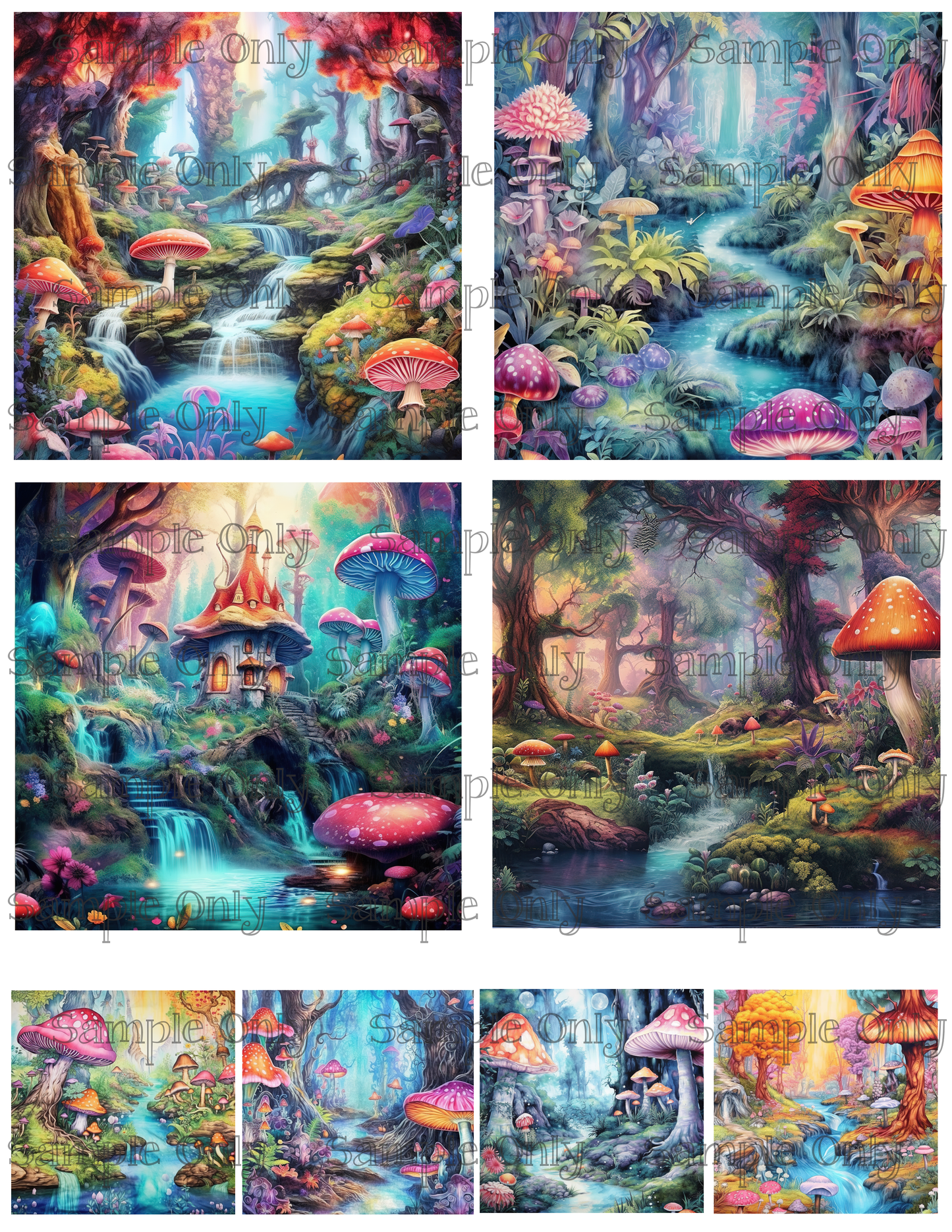 4 Inch Fantasy Mushroom Image Sheet For Polymer Clay Transfer Decal DIGITAL FILE OR PRINTED