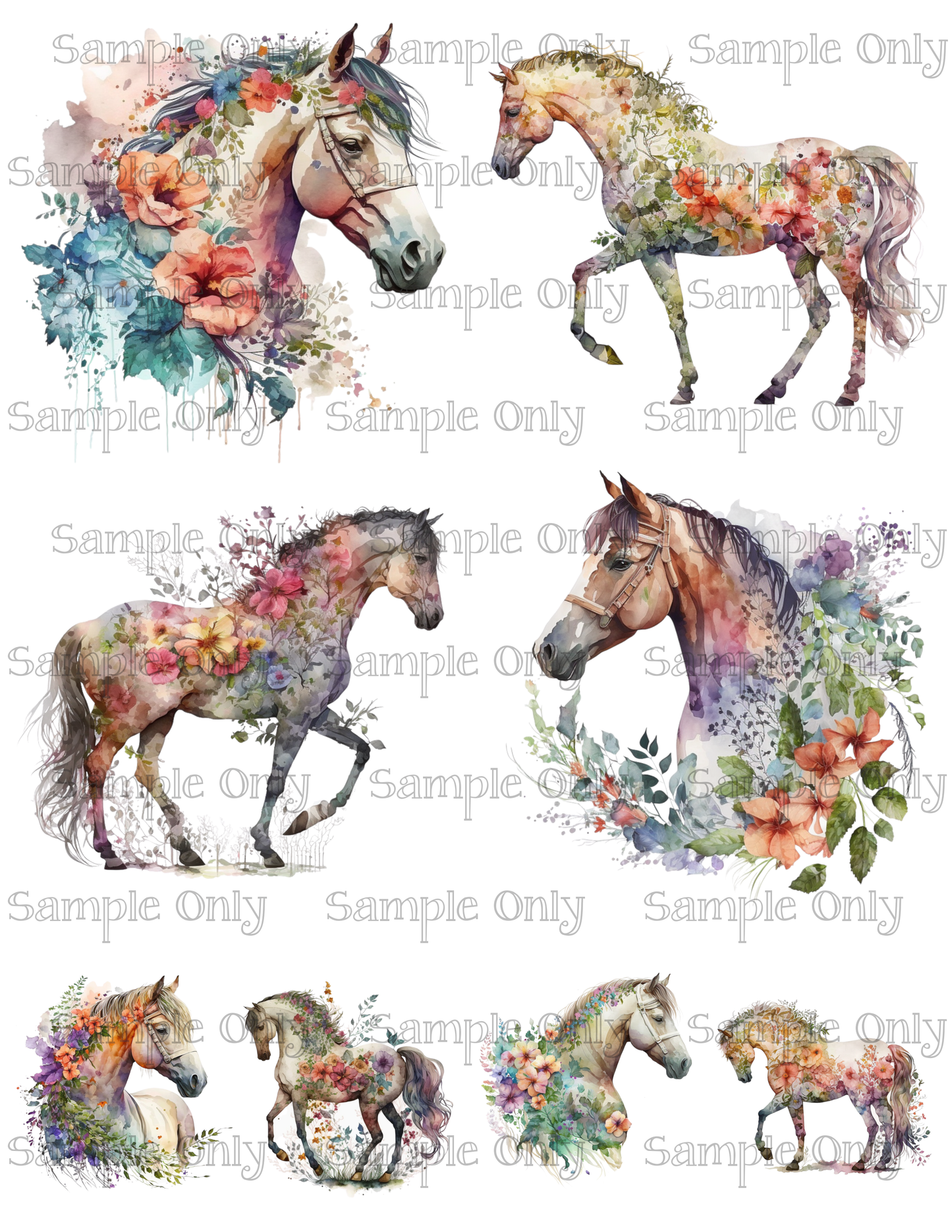 4 Inch Floral Horse Image Sheet For Polymer Clay Transfer Decal DIGITAL FILE OR PRINTED
