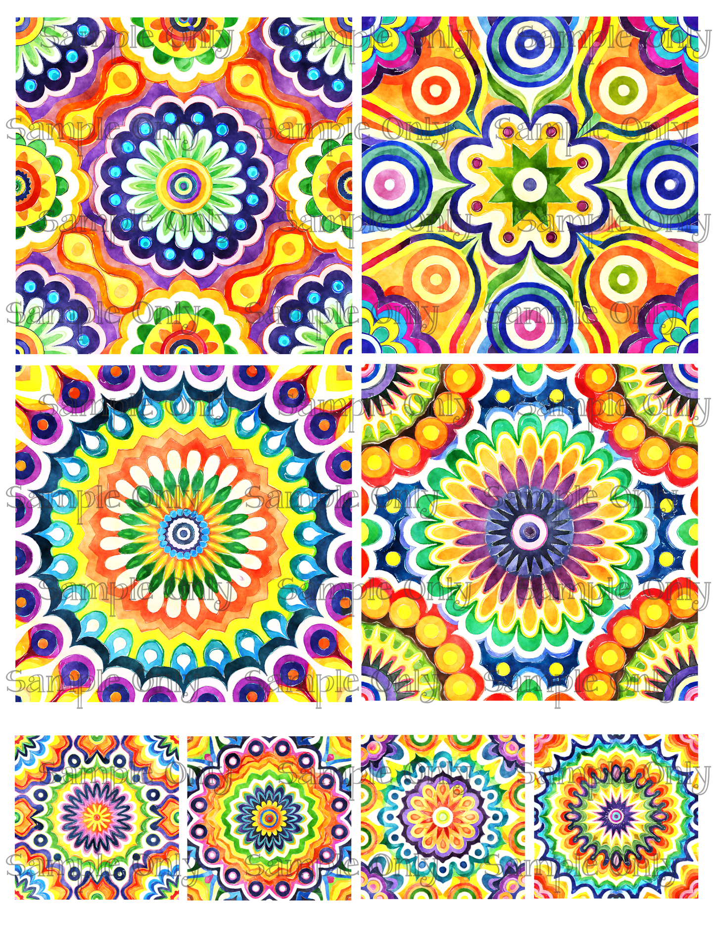 4 Inch Funky Bright Mandala Flower Image Sheet For Polymer Clay Transfer Decal DIGITAL FILE OR PRINTED