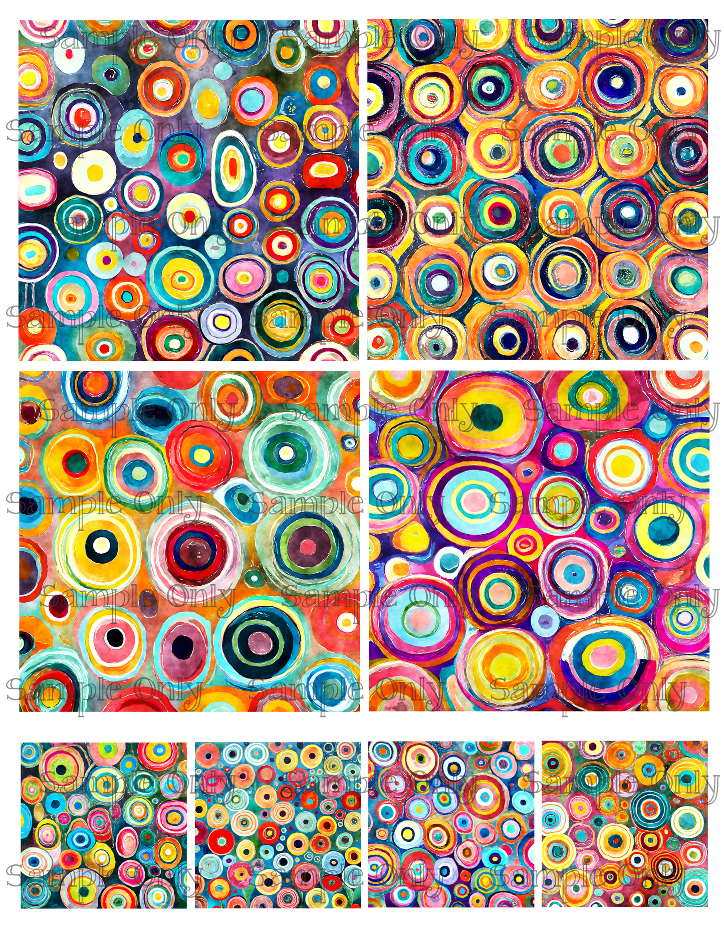 4 Inch Funky Retro Circles Image Sheet For Polymer Clay Transfer Decal DIGITAL FILE OR PRINTED