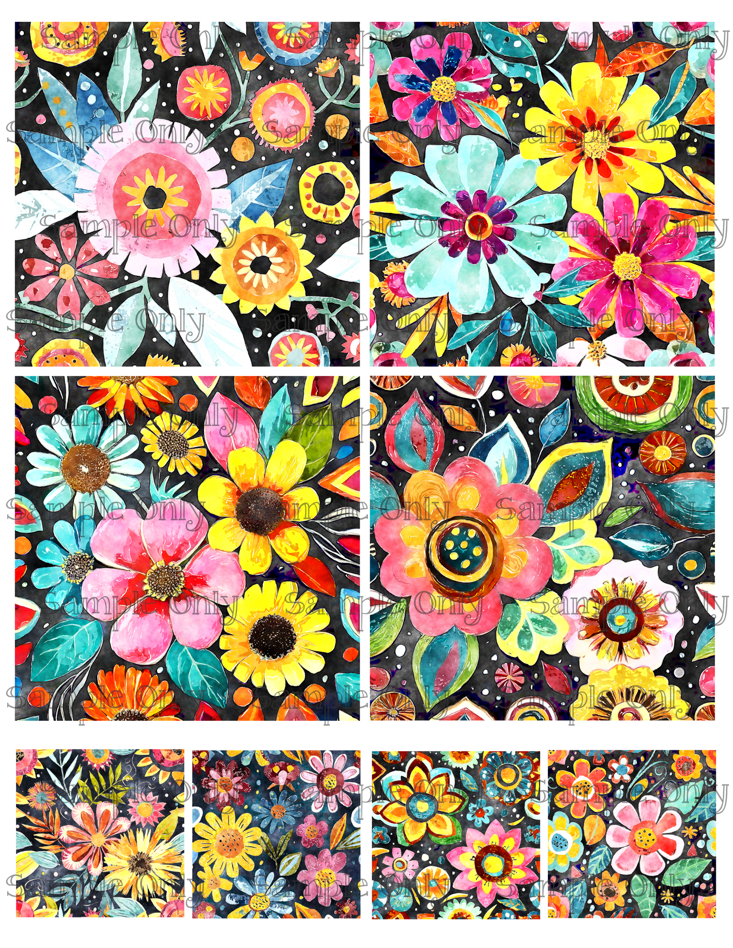 4 Inch Funky Wildflower Floral Set-03 Image Sheet For Polymer Clay Transfer Decal DIGITAL FILE OR PRINTED