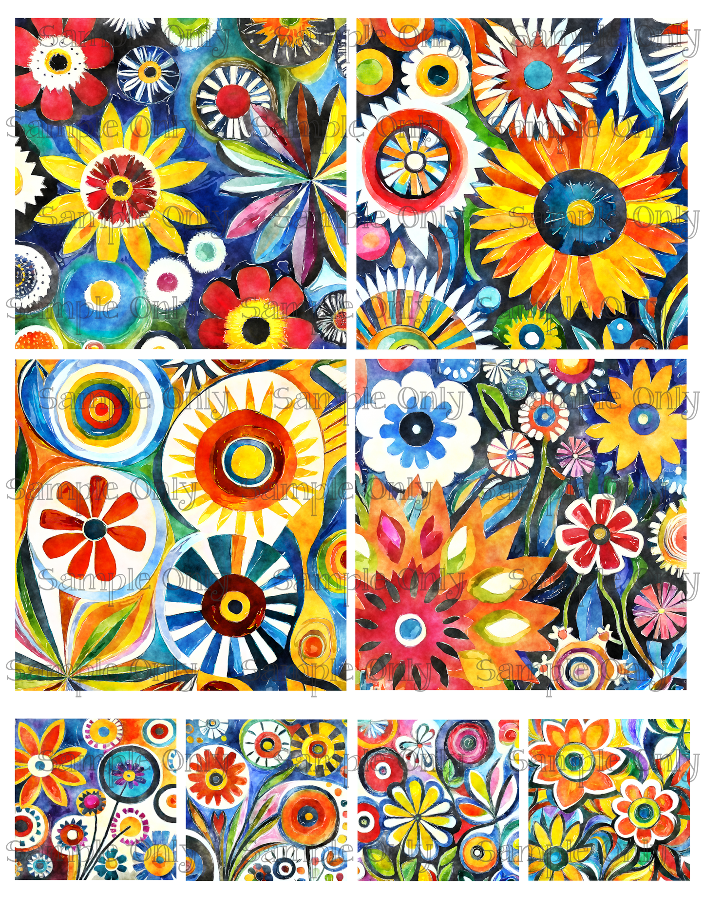 4 Inch Funky Wildflower Floral Set-04 Image Sheet For Polymer Clay Transfer Decal DIGITAL FILE OR PRINTED