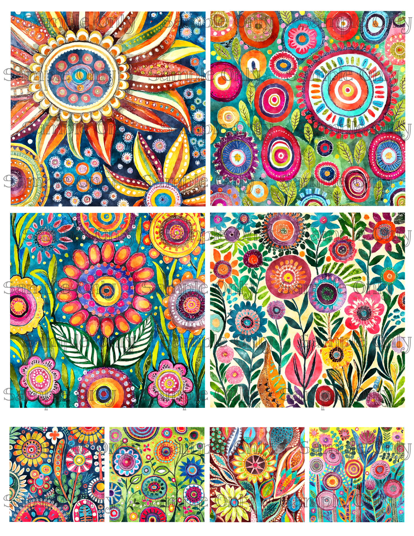 4 Inch Funky Wildflower Floral Set-07 Image Sheet For Polymer Clay Transfer Decal DIGITAL FILE OR PRINTED