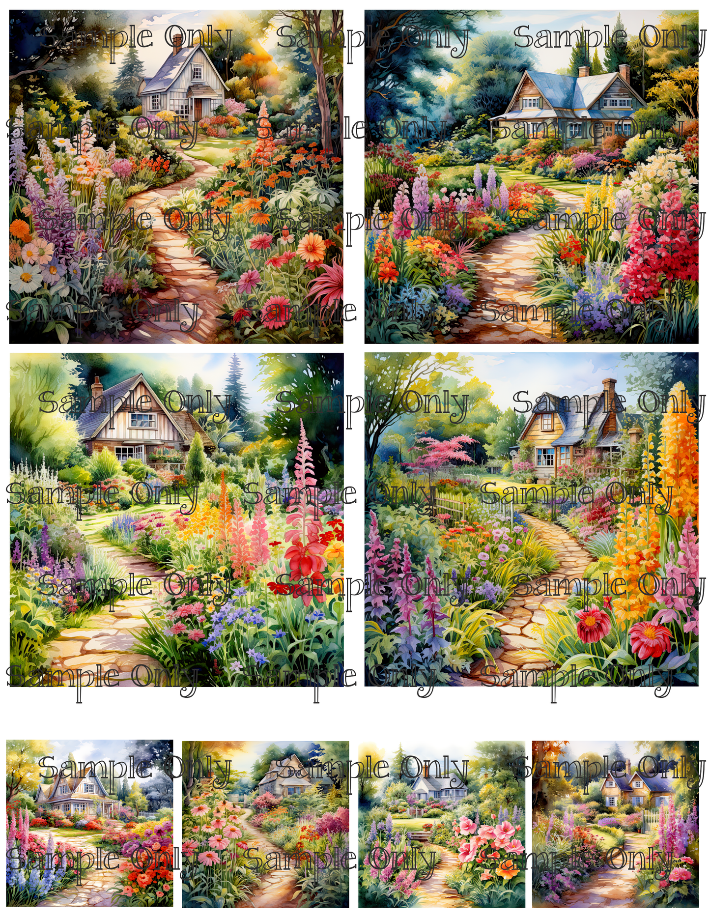 4 Inch Garden Cottages Image Sheet For Polymer Clay Transfer Decal DIGITAL FILE OR PRINTED