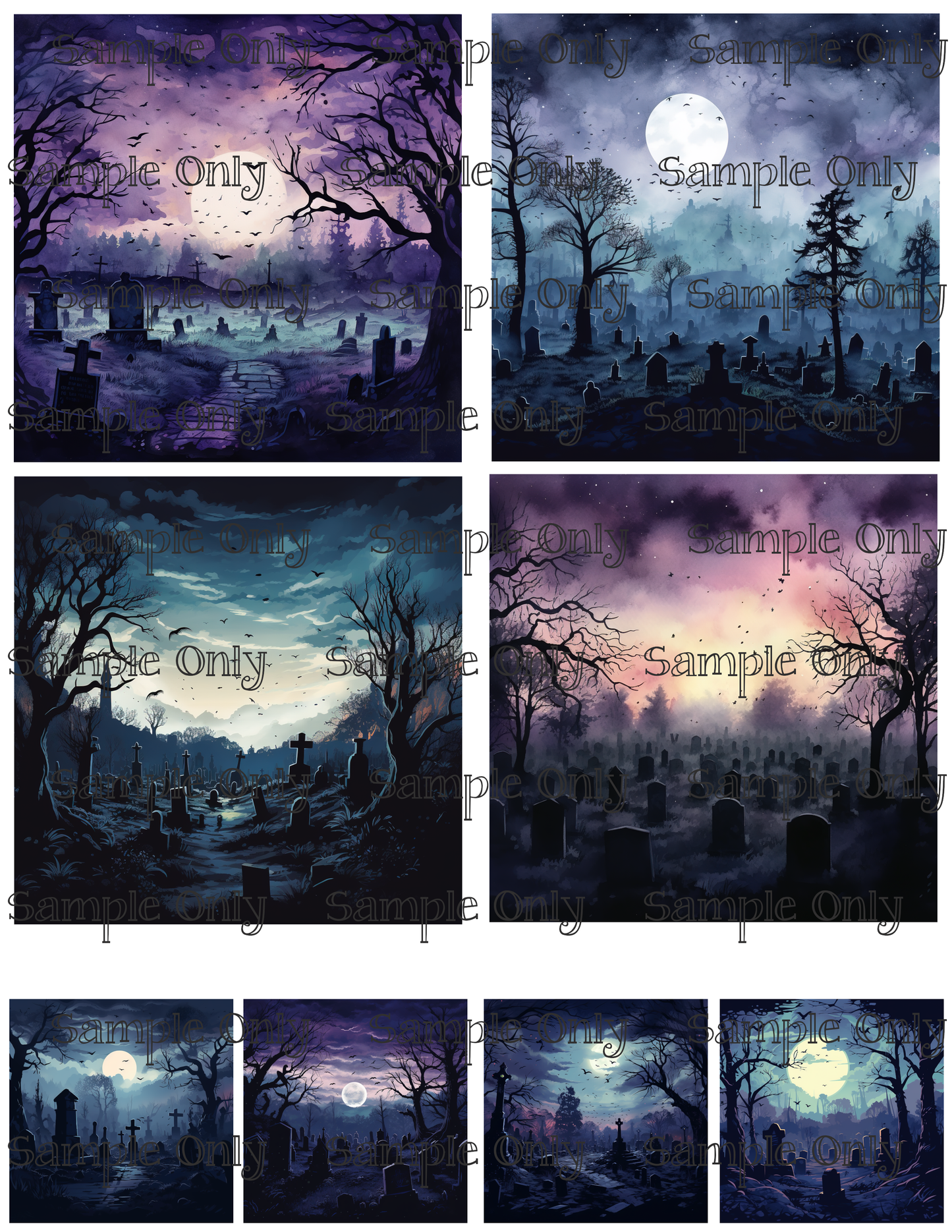 4 Inch Spooky Graveyard Image Sheet For Polymer Clay Transfer Decal DIGITAL FILE OR PRINTED