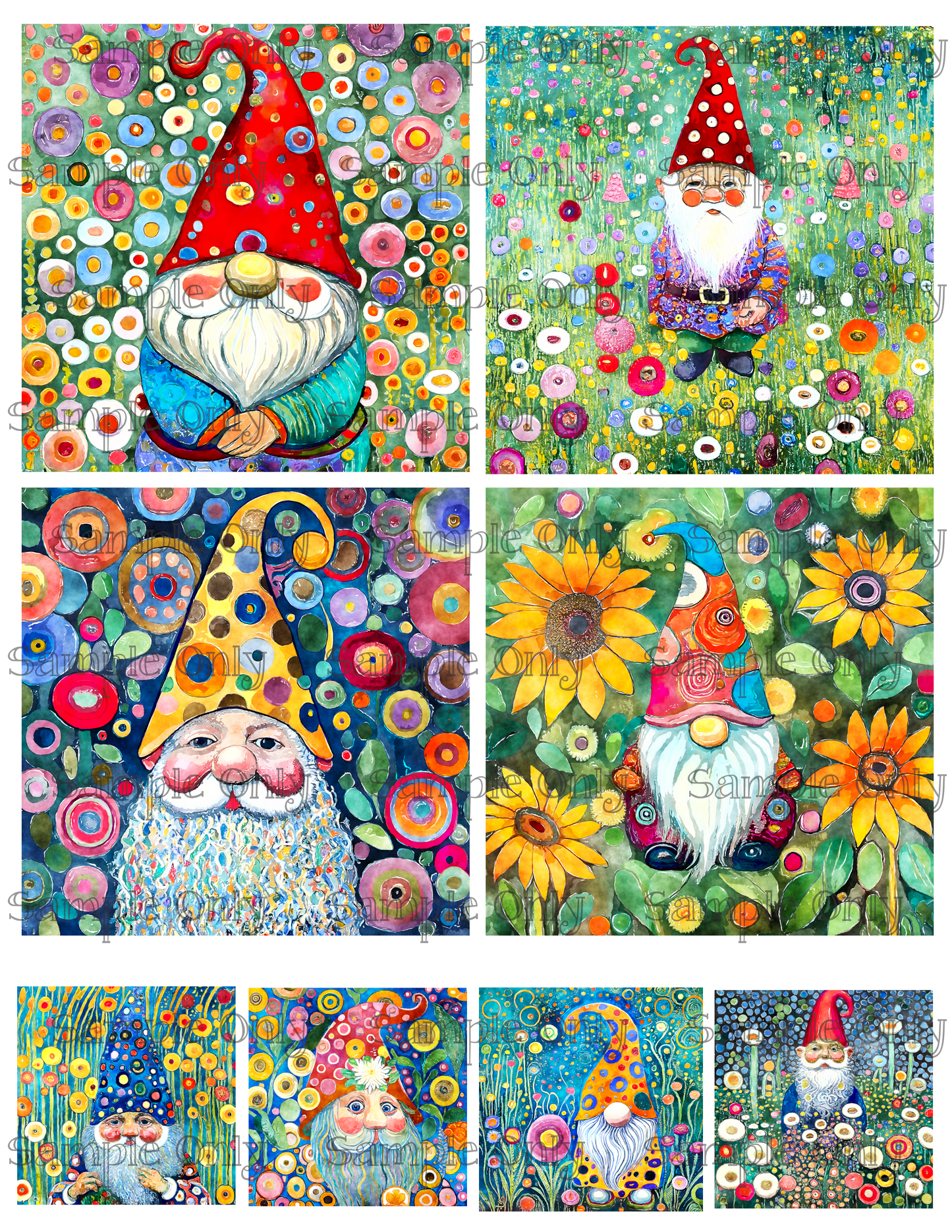 4 Inch Painted Garden Gnomes Image Sheet For Polymer Clay Transfer Decal DIGITAL FILE OR PRINTED