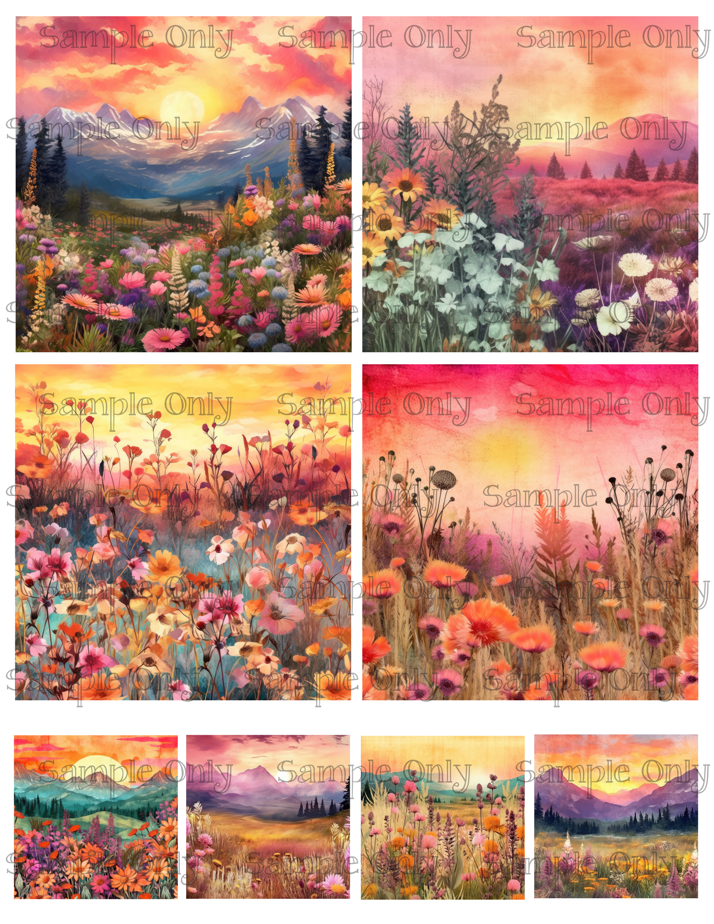 4 Inch Mountain Meadows Set 01 Image Sheet For Polymer Clay Transfer Decal DIGITAL FILE OR PRINTED