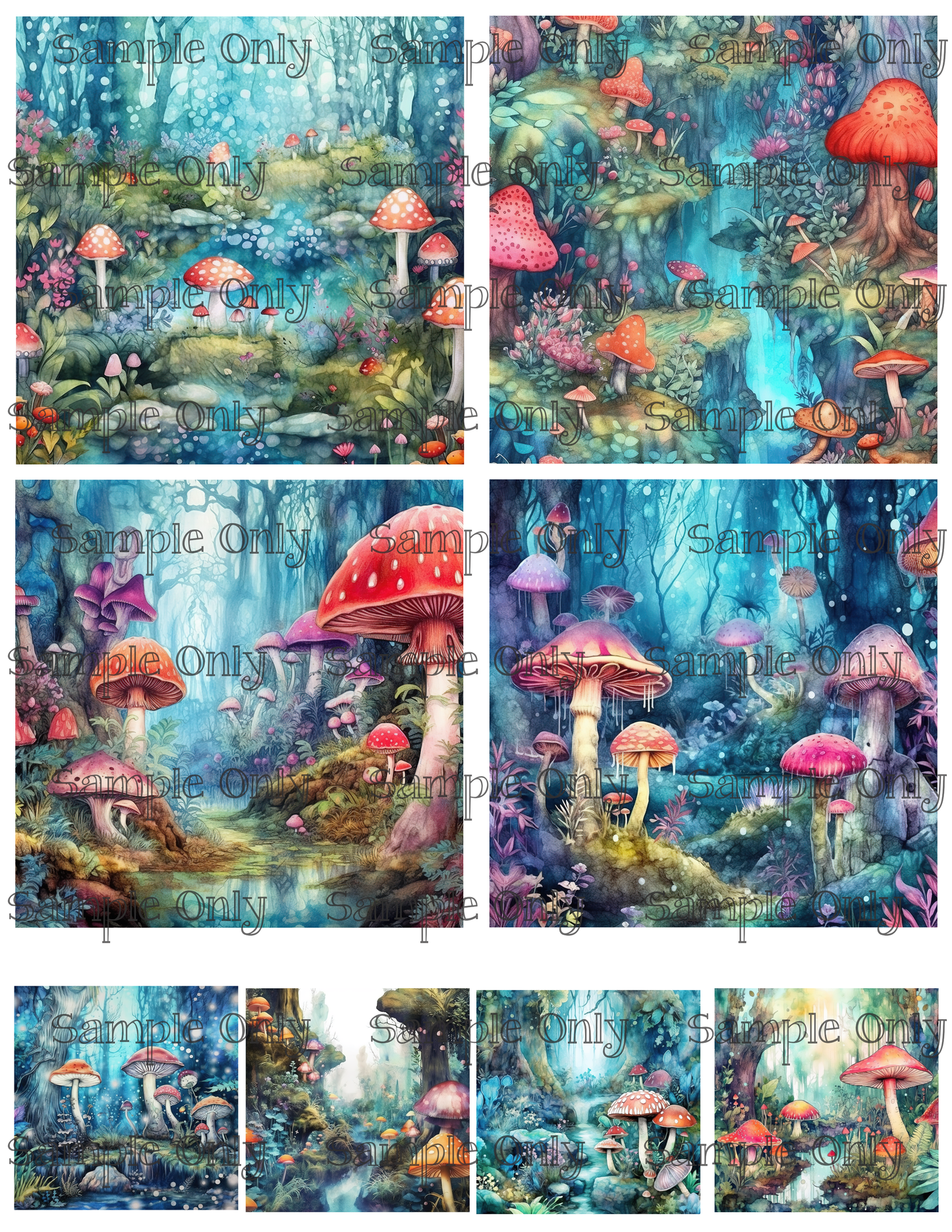4 Inch Mushroom Forest Image Sheet For Polymer Clay Transfer Decal DIGITAL FILE OR PRINTED