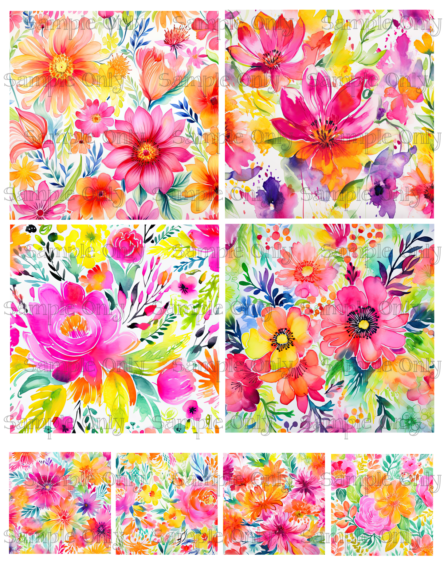 4 Inch Bright Neon Flowers Image Sheet For Polymer Clay Transfer Decal DIGITAL FILE OR PRINTED