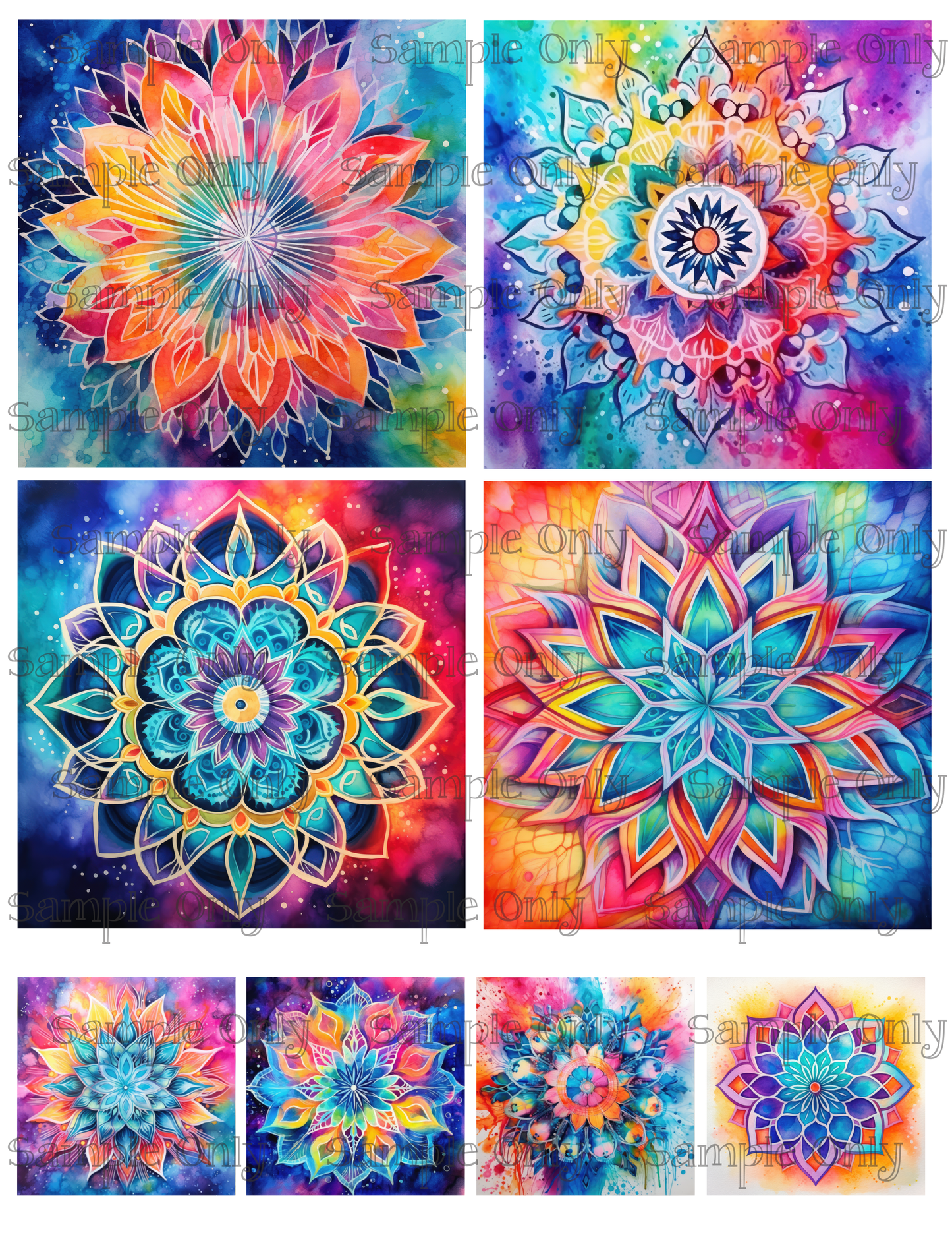4 Inch Neon Mandala Flower Image Sheet For Polymer Clay Transfer Decal DIGITAL FILE OR PRINTED