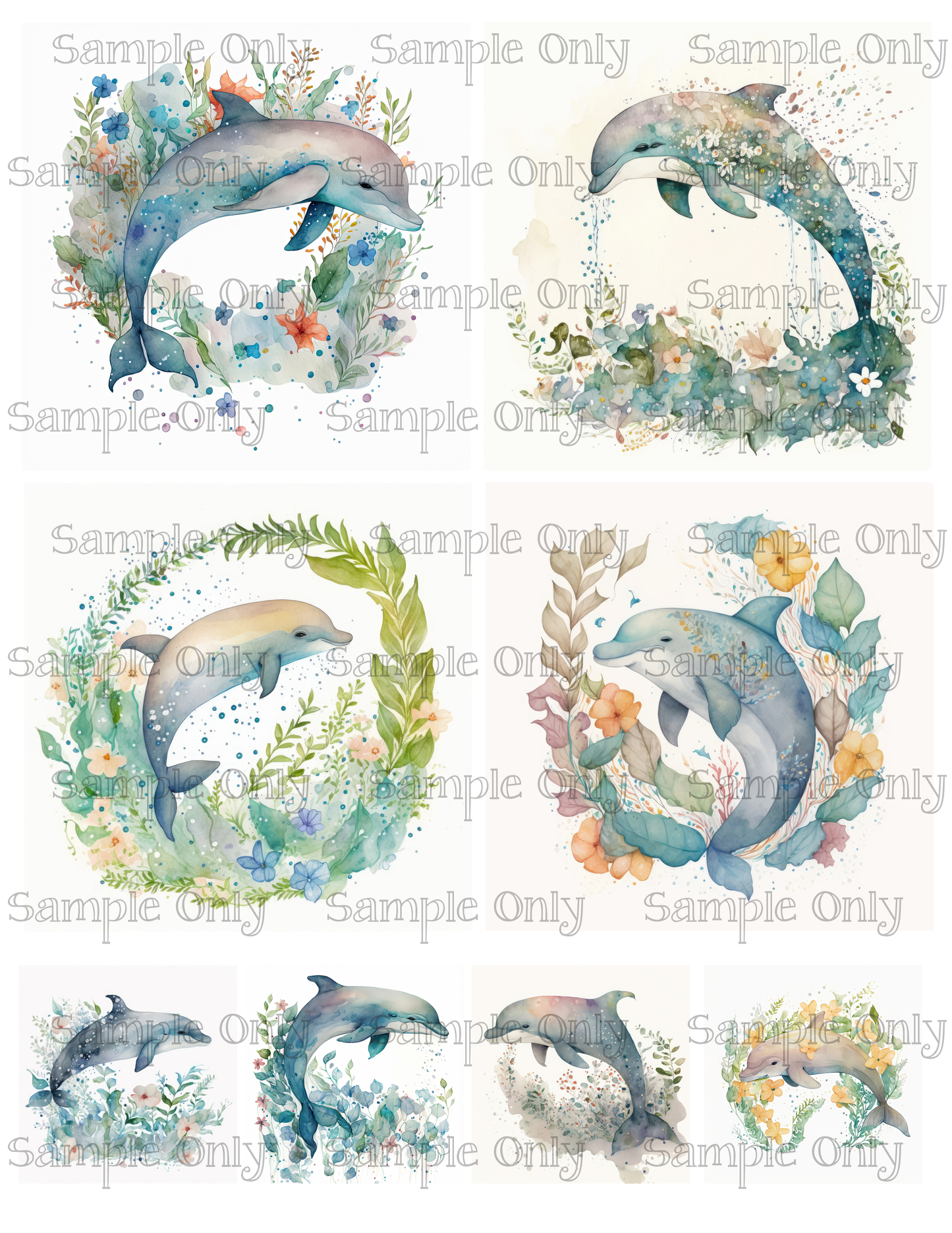 4 Inch Whimsical Dolphin Image Sheet For Polymer Clay Transfer Decal DIGITAL FILE OR PRINTED