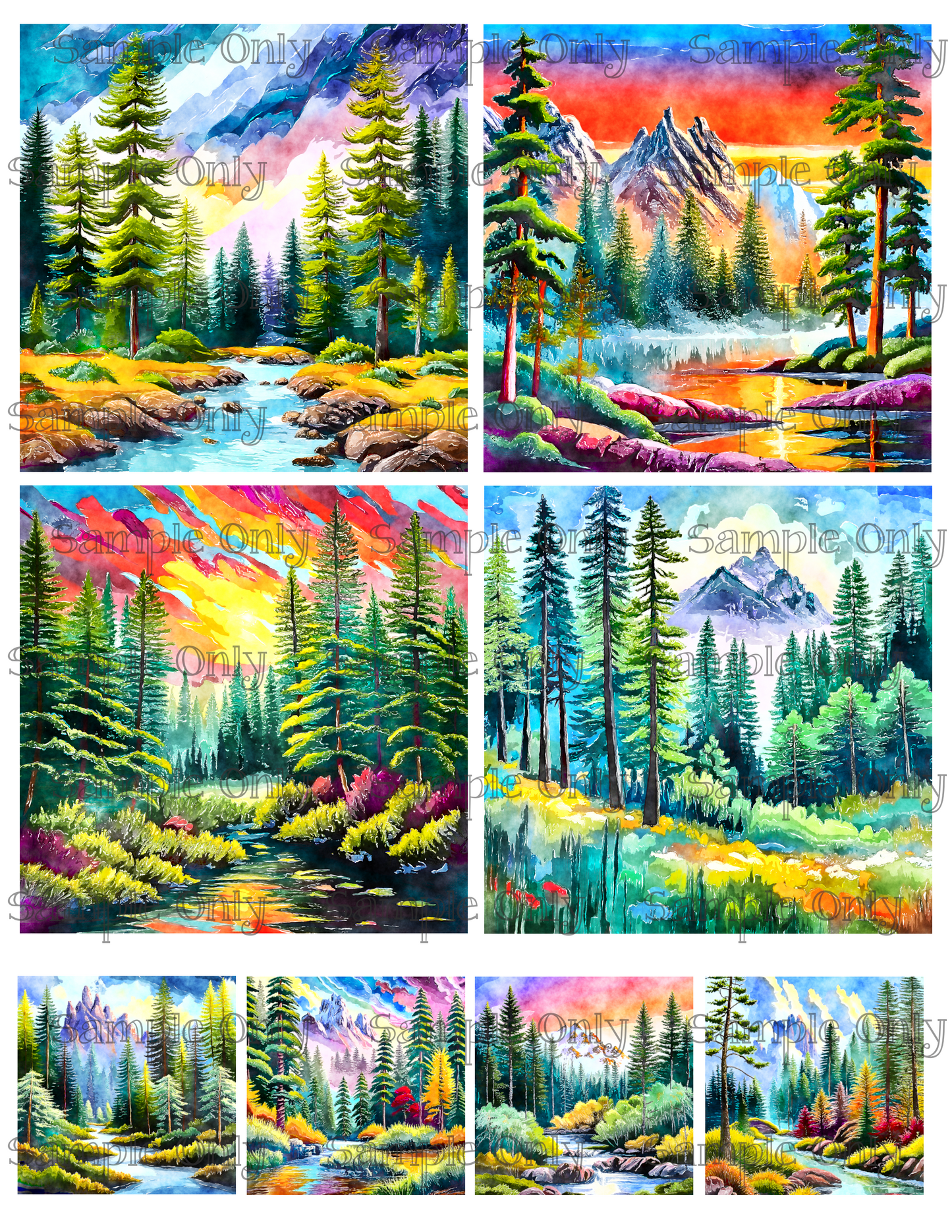4 Inch Painted Pine Forest Image Sheet For Polymer Clay Transfer Decal DIGITAL FILE OR PRINTED
