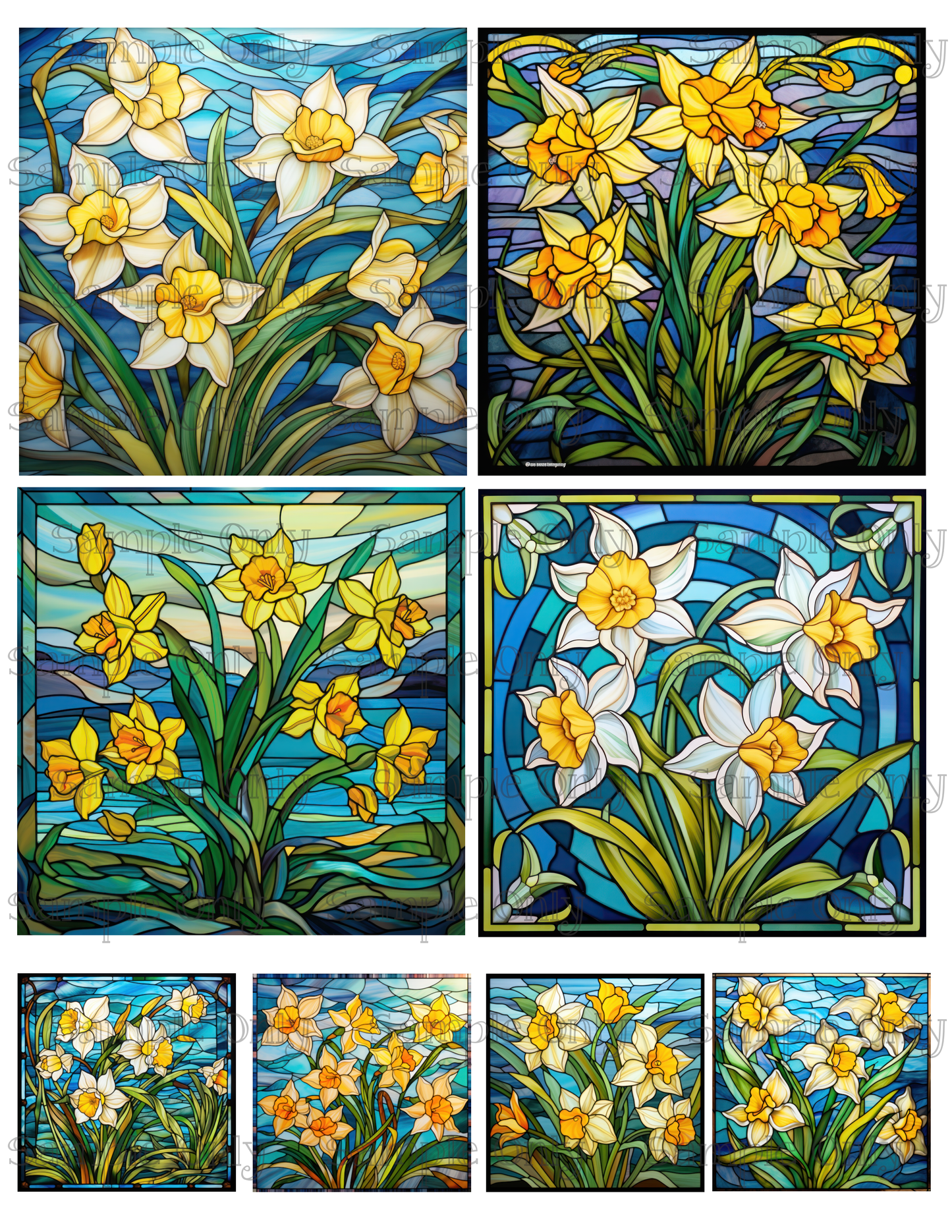 4 Inch Stained Glass Daffodil Flower Image Sheet For Polymer Clay Transfer Decal DIGITAL FILE OR PRINTED