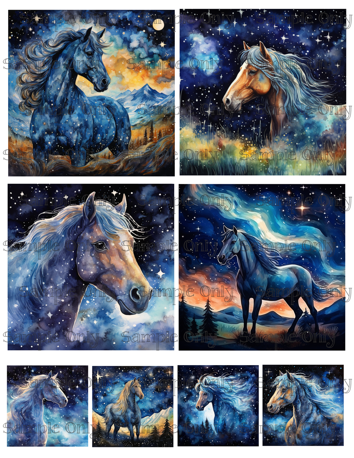 4 Inch Starry Night Horse Image Sheet For Polymer Clay Transfer Decal DIGITAL FILE OR PRINTED