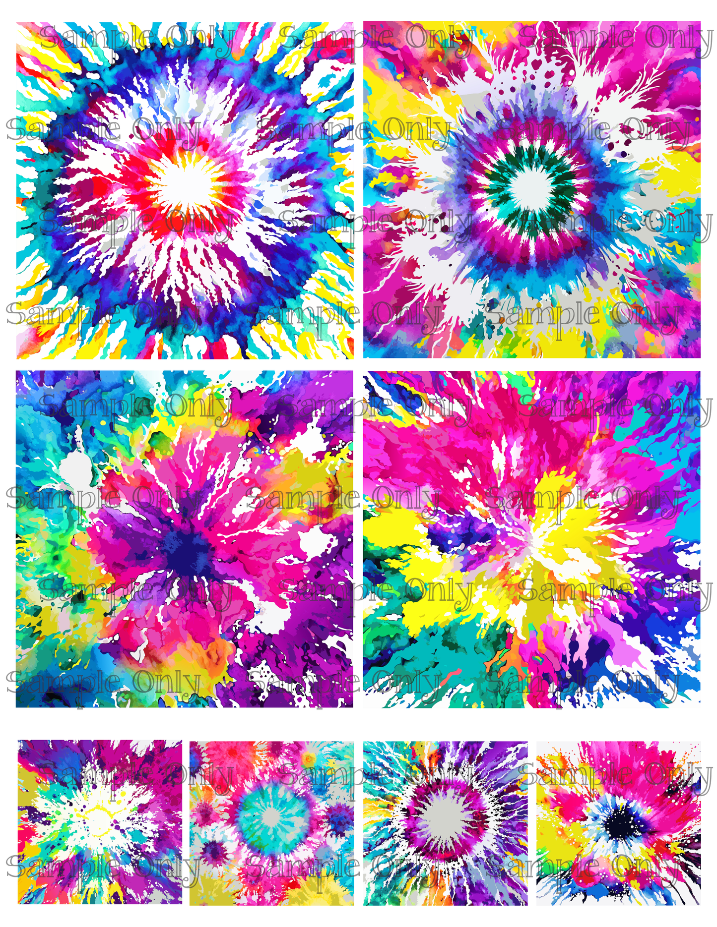 4 Inch Tie Dye Set 01 Image Sheet For Polymer Clay Transfer Decal DIGITAL FILE OR PRINTED