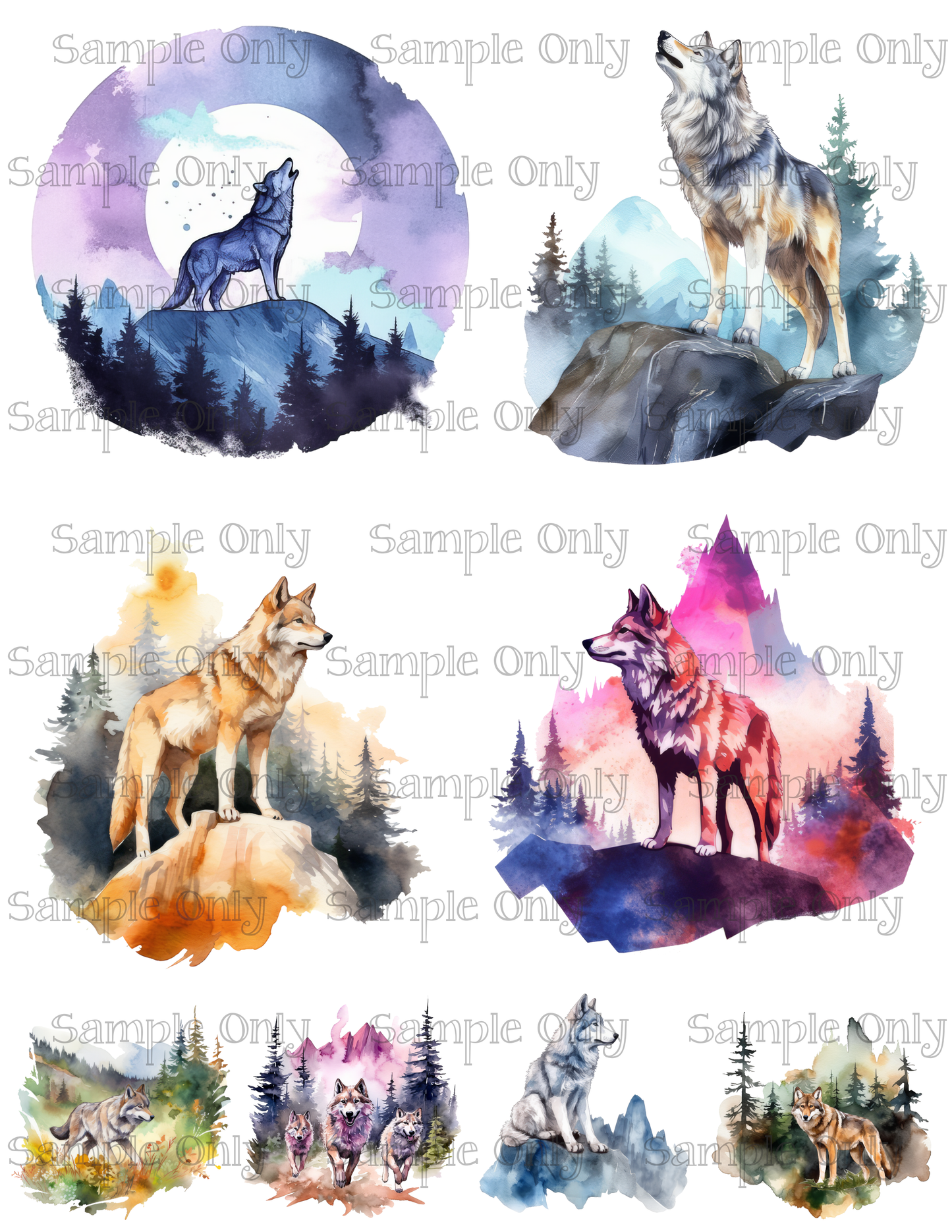 4 Inch Wolves Set 03 Image Sheet For Polymer Clay Transfer Decal DIGITAL FILE OR PRINT