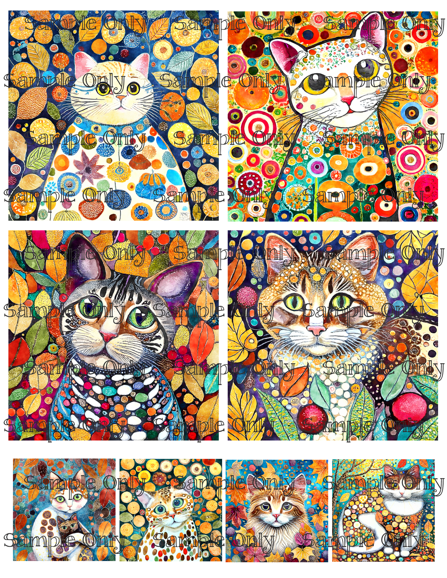 4 Inch Autumn Cats Set 2 Image Sheet For Polymer Clay Transfer Decal DIGITAL FILE OR PRINTED