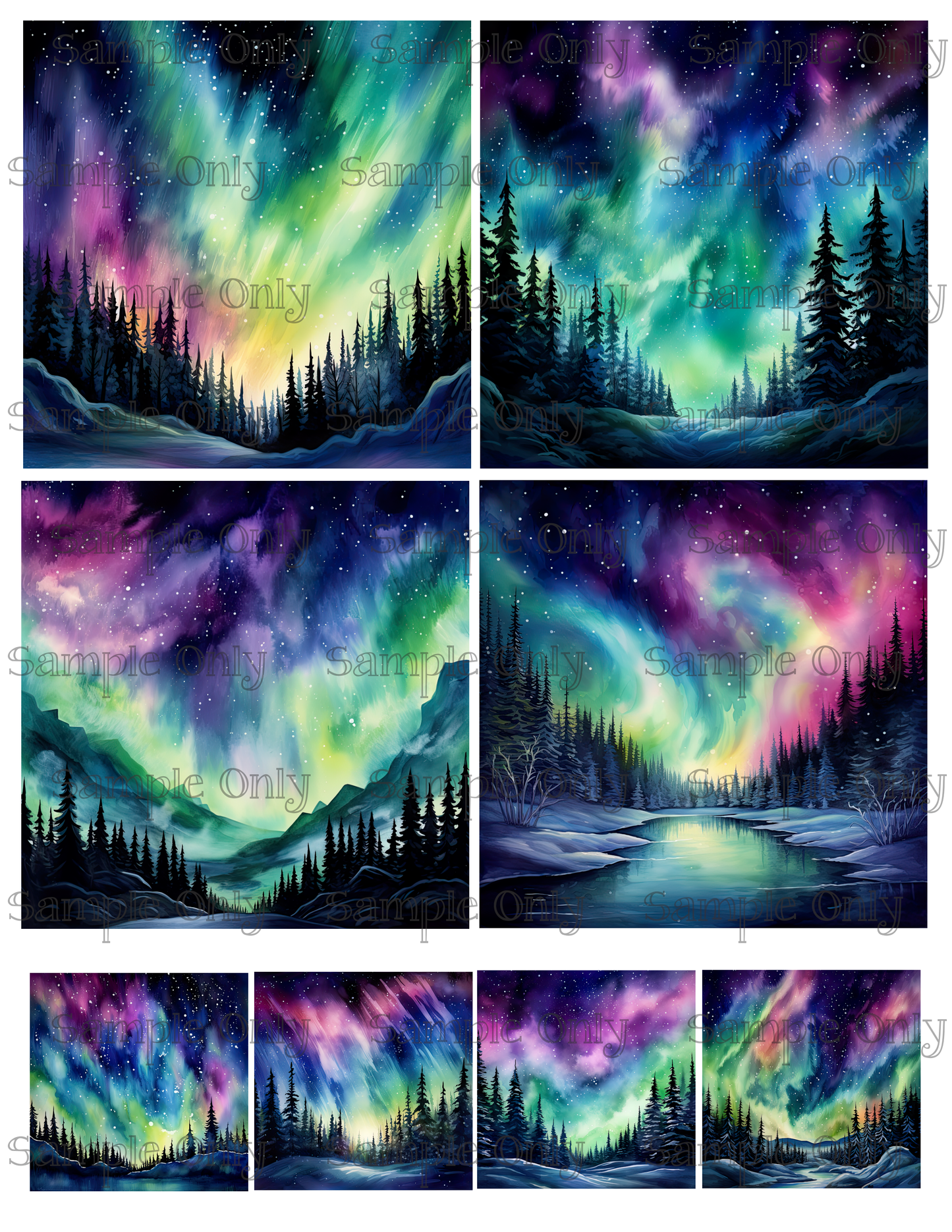 4 Inch Aurora Borealis Scene Image Sheet For Polymer Clay Transfer Decal DIGITAL FILE OR PRINTED
