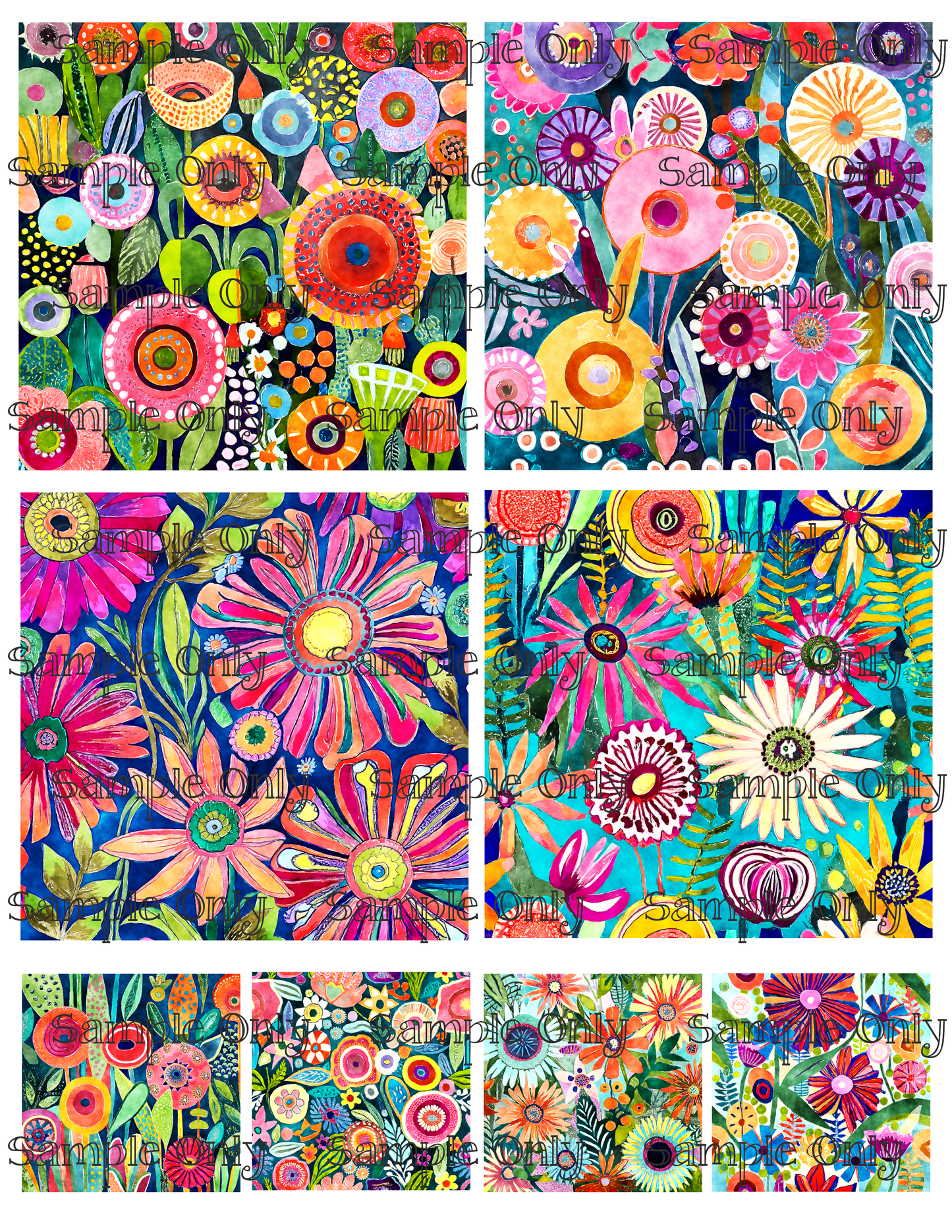 4 Inch Funky Wildflower Floral Set-01 Image Sheet For Polymer Clay Transfer Decal DIGITAL FILE OR PRINTED
